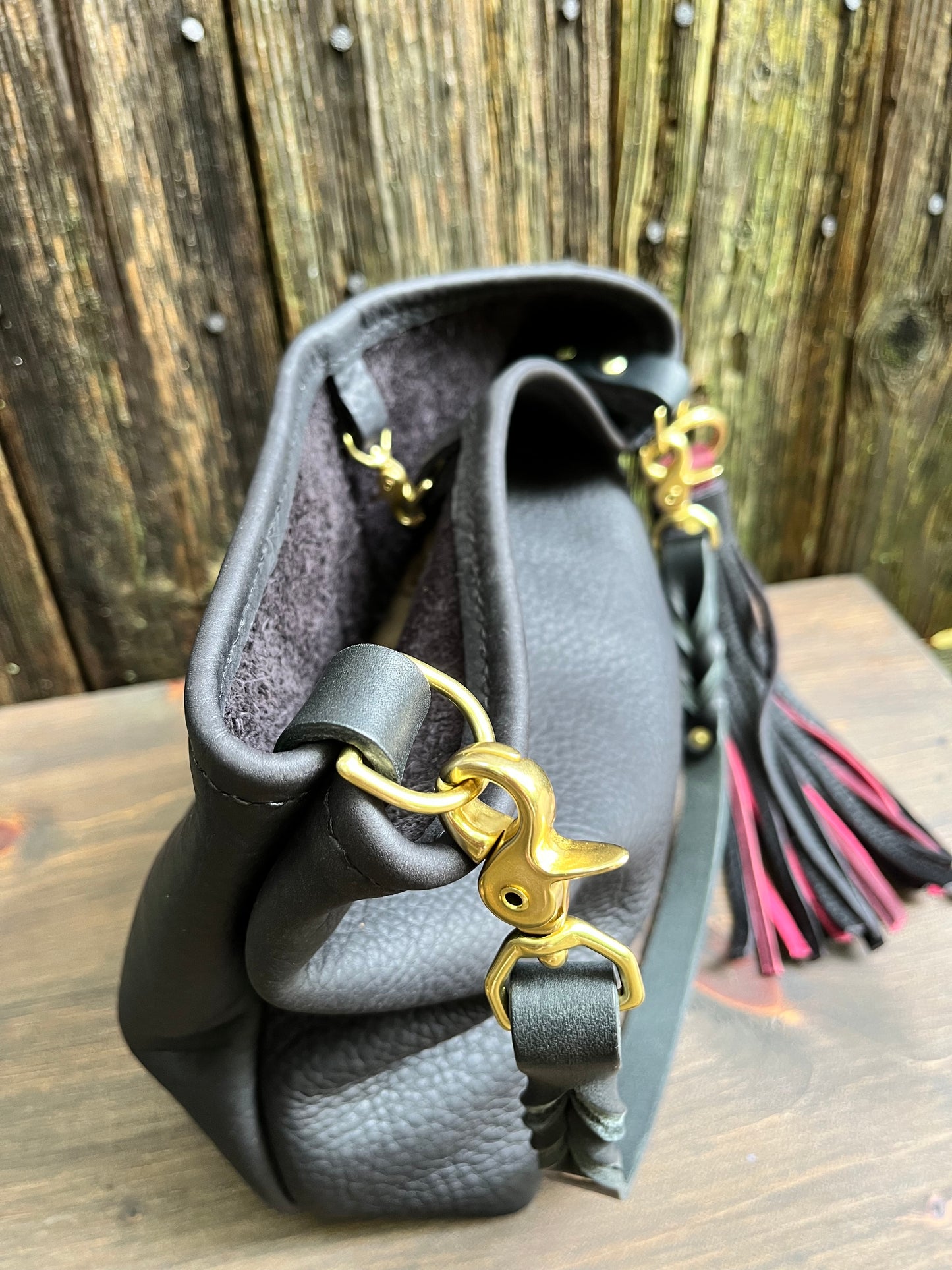 Mimi Slouch Bag in Black Bison with Leather Tassel