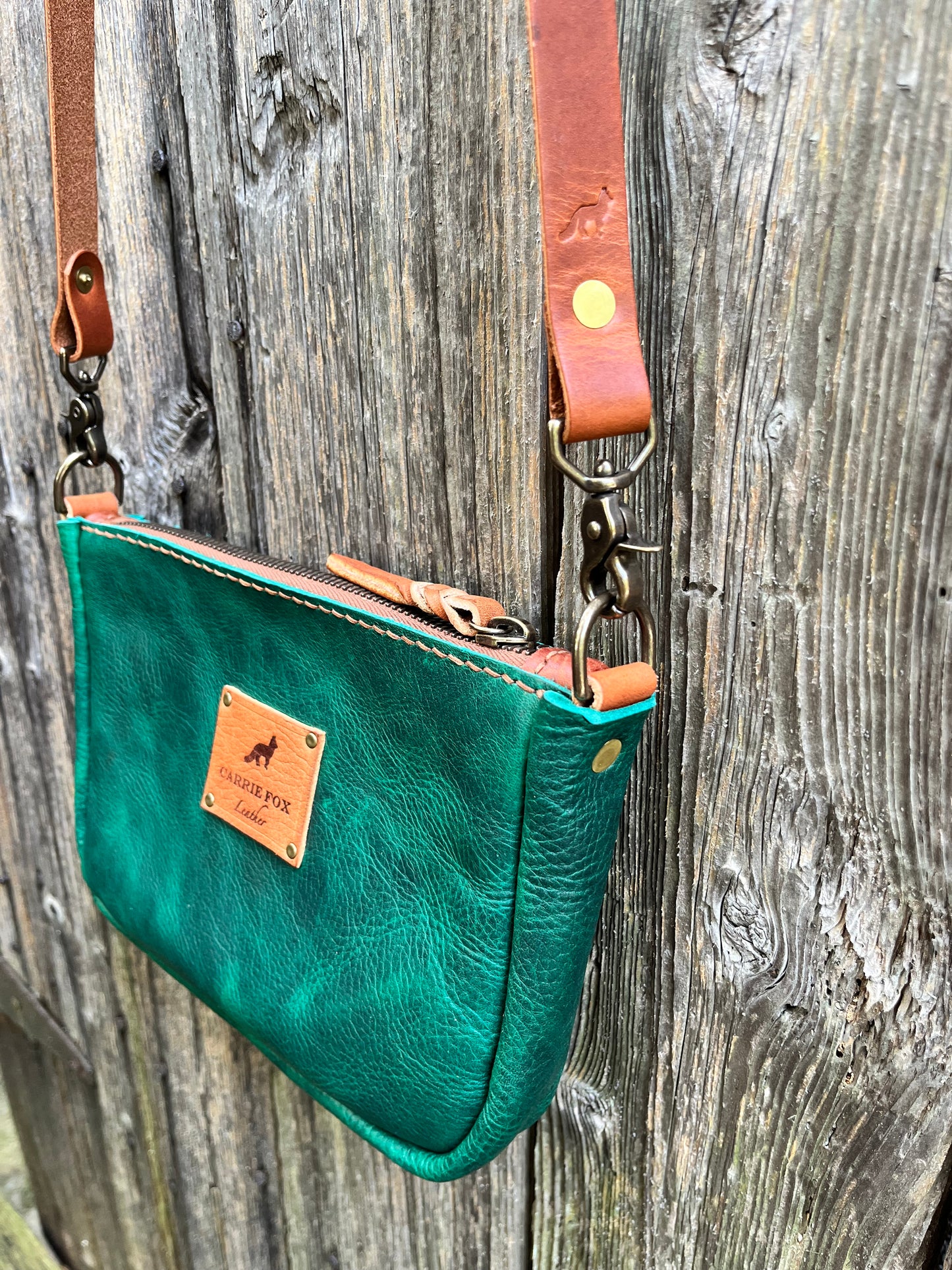 Poppy Crossbody in Emerald Cowhide with Brown Leather Accents