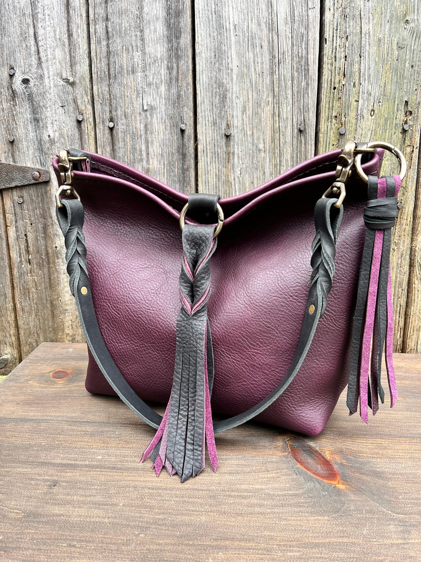 Mimi Slouch Bag in Violet with Braided Throwover Leather Tassel