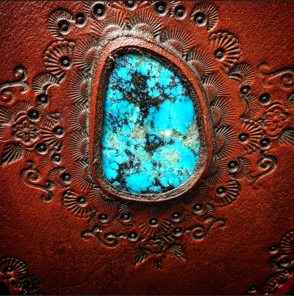 Evolet Leather Crossbody Pouch in Dark Chocolate Deerskin with Turquoise Stone