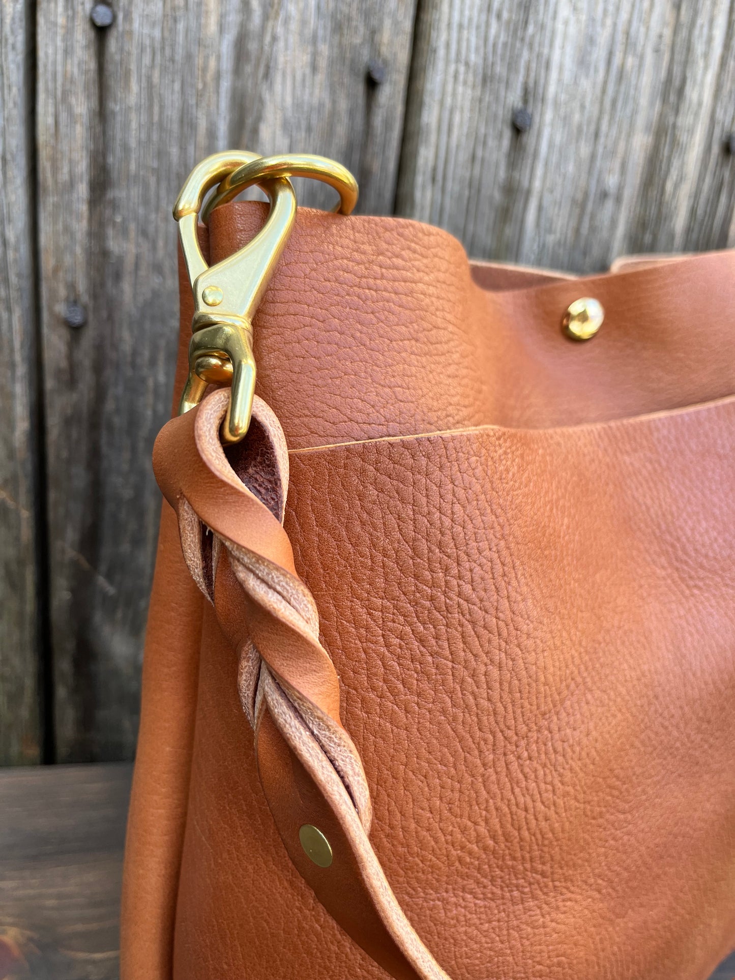 Emma Shoulder Bag in Wickett & Craig Milled Buck Brown with Longer Braided Leather Strap