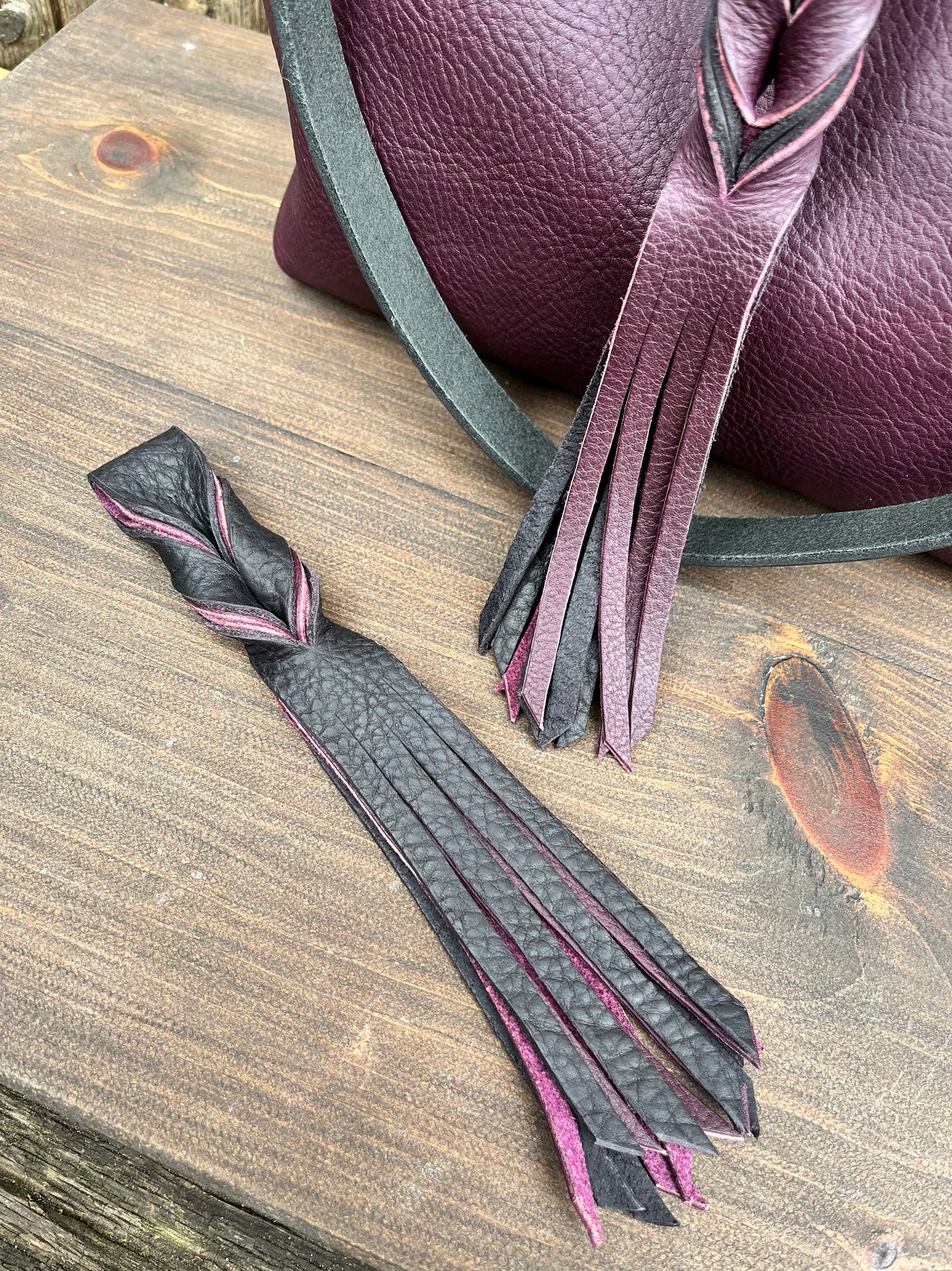 Mimi Slouch Bag in Violet with Braided Throwover Leather Tassel
