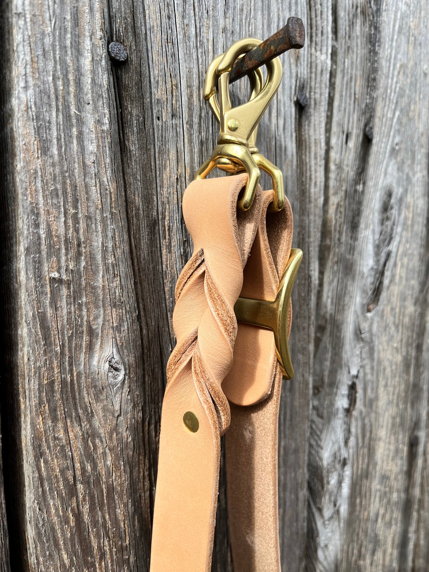 Solid Brass Conway Crossbody Strap in Natural Horween Leather (Adjustable)