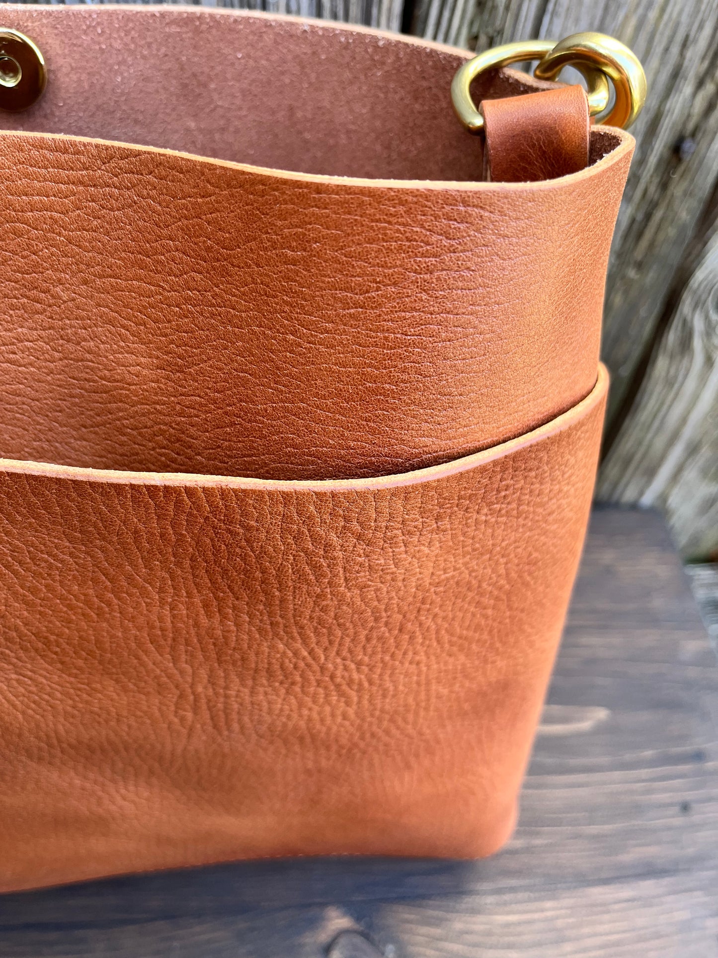 Emma Shoulder Bag in Wickett & Craig Milled Buck Brown with Longer Braided Leather Strap