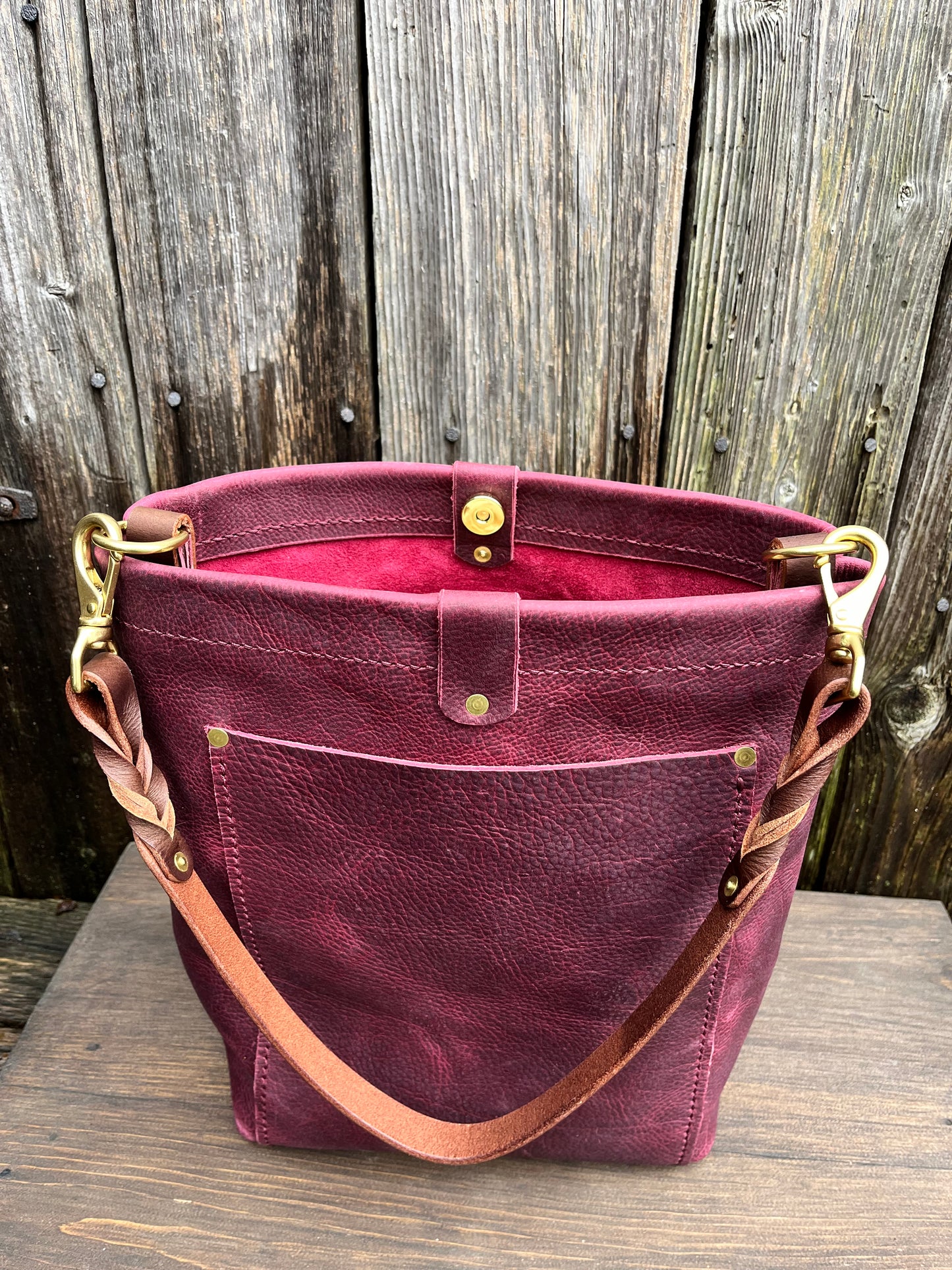 Bonnie Bucket in Purple Kodiak with Longer Braided Leather Strap