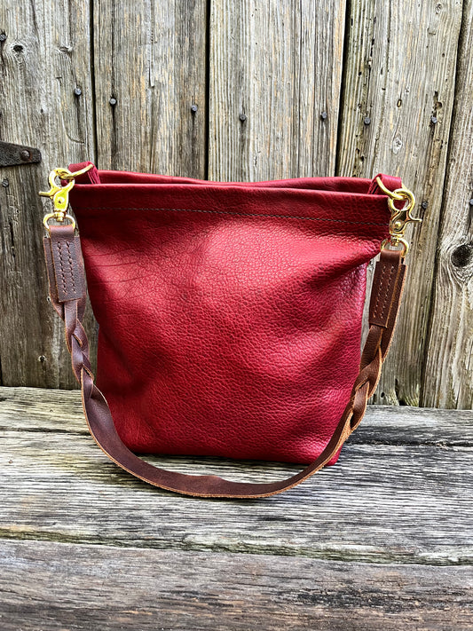 Carrie Hobo in Cherry Bison with Standard Leather Strap