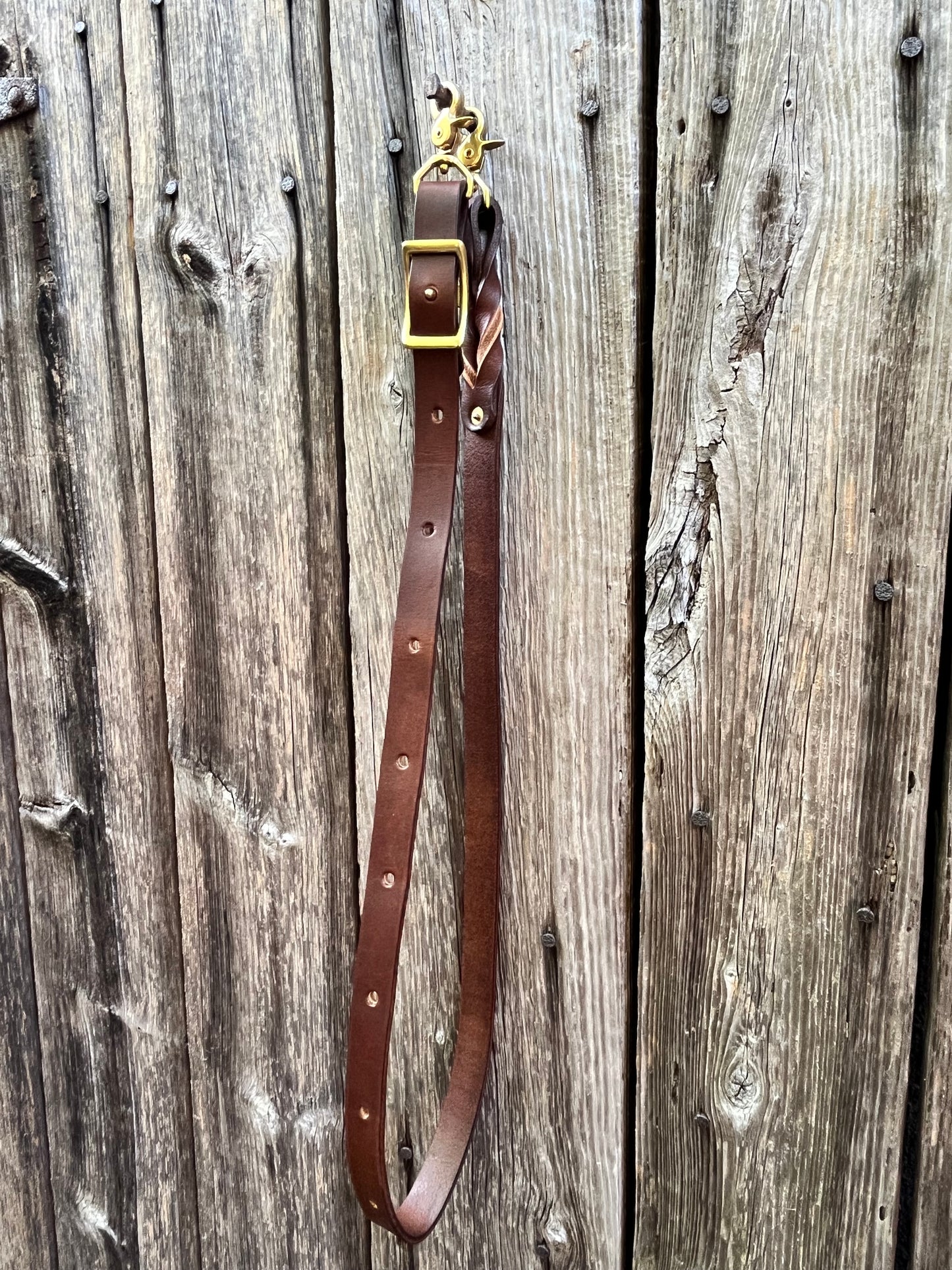 Solid Brass Conway Crossbody Strap in Walnut Horween Leather (Adjustable)