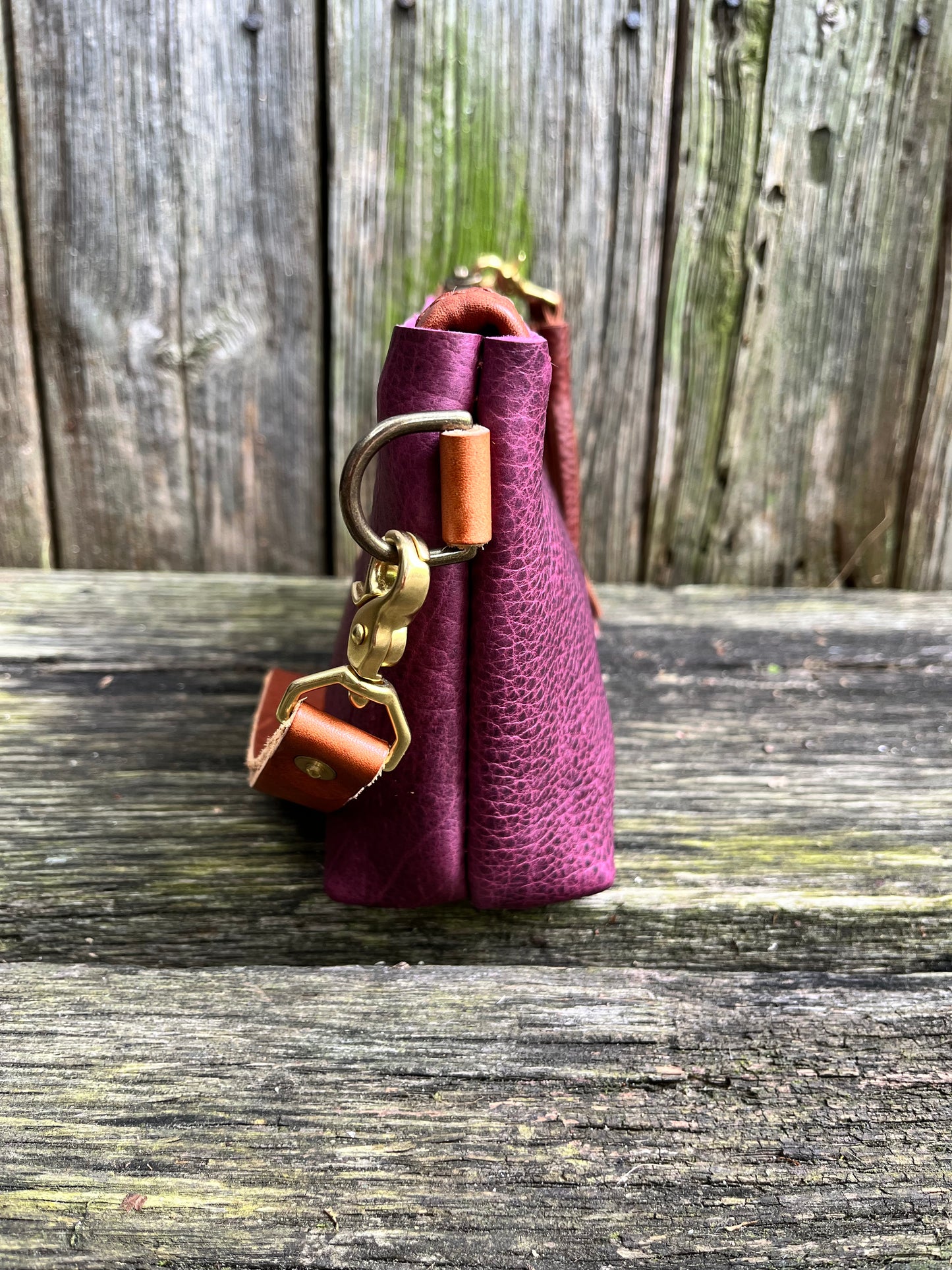 Pip Wristlet in Grape Bison with Cognac Leather Accents