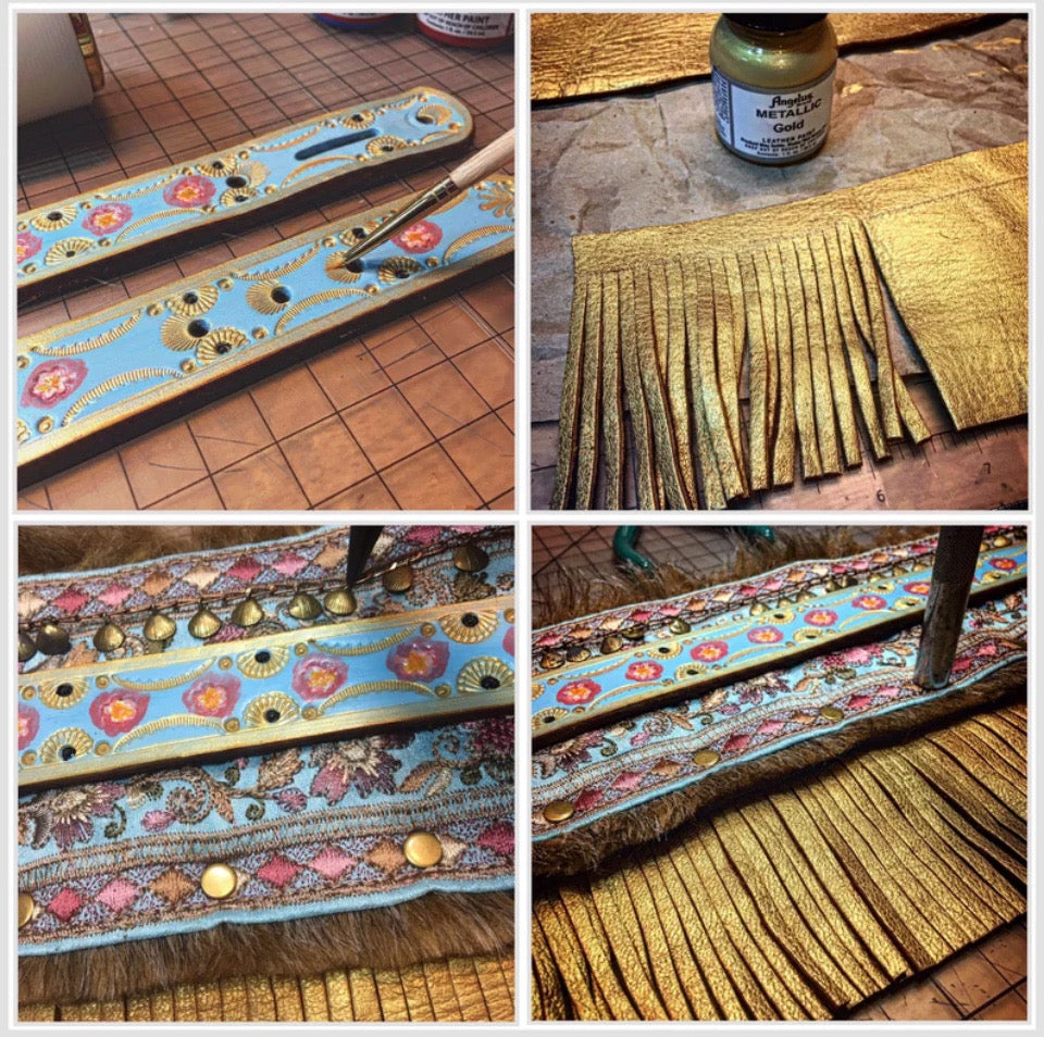 Shabby Chic Boho Boot Wraps, Hand Tooled / Painted, Wearable Art
