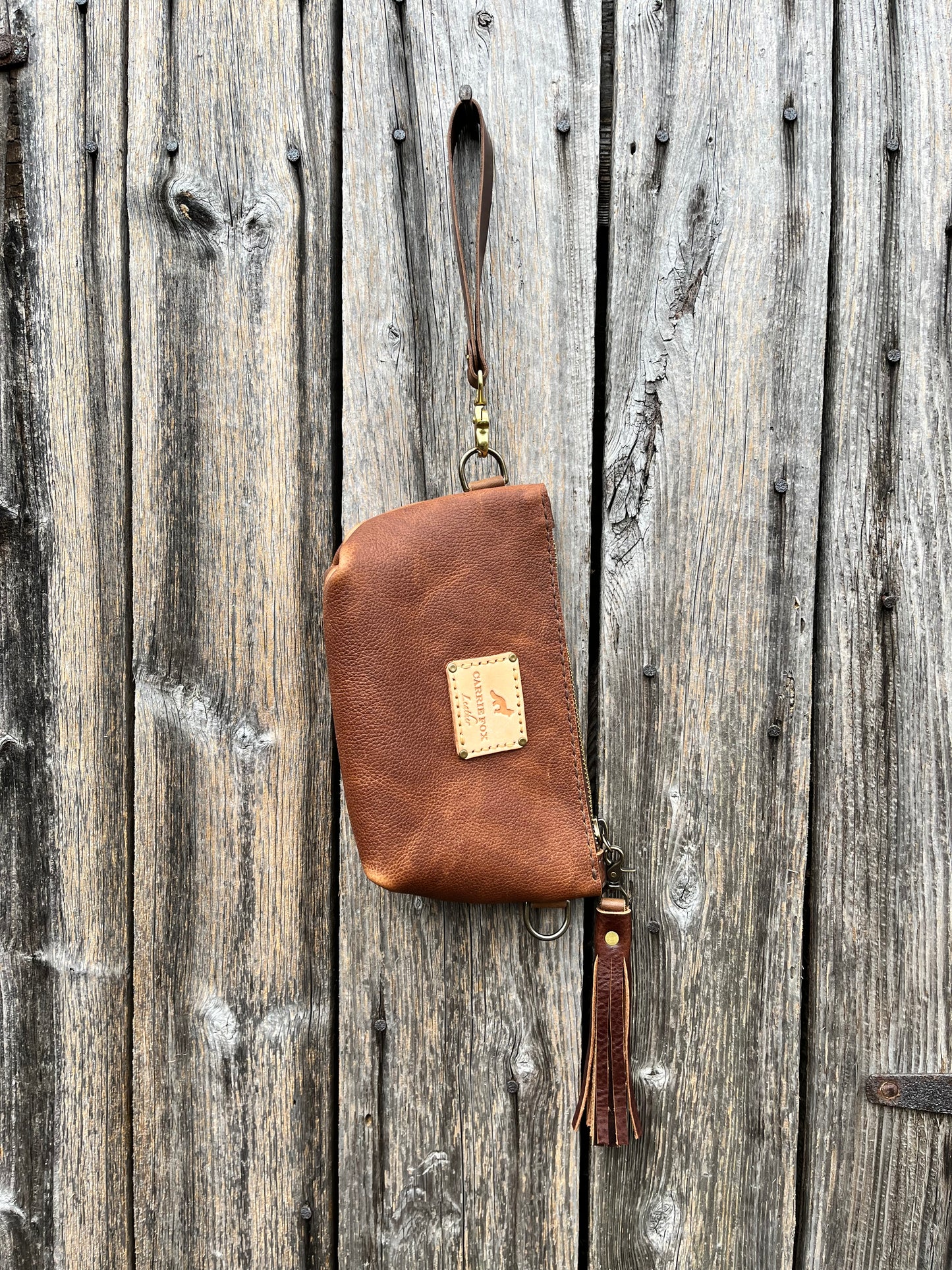 Pipsqueak Wristlet/Crossbody in Maverick Cowhide with Dark Brown Leather Accents