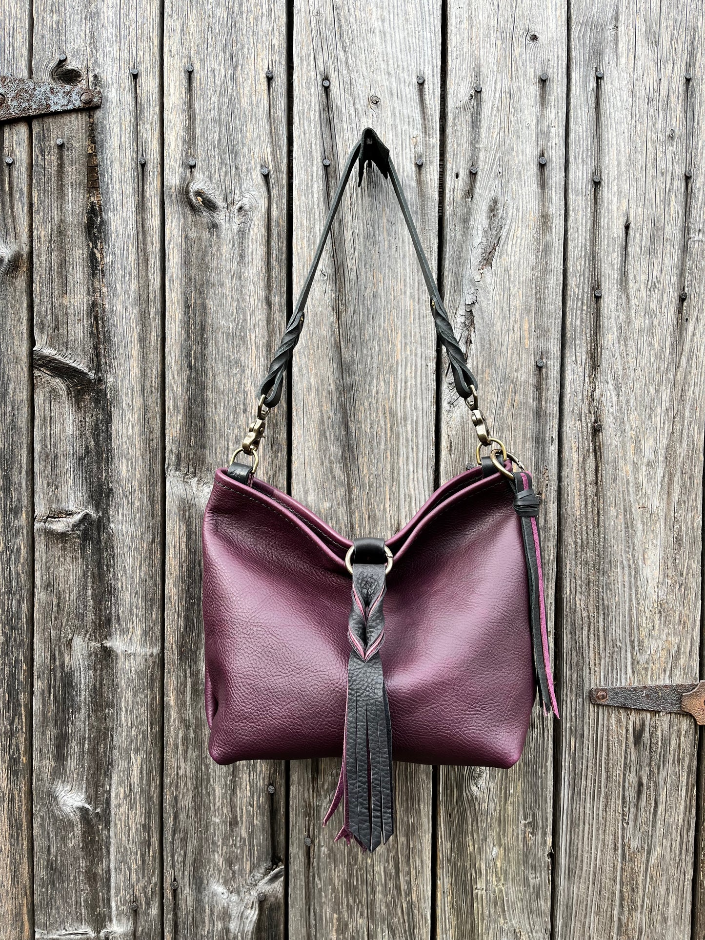 Mimi Slouch Bag in Violet with Braided Throwover Leather Tassel