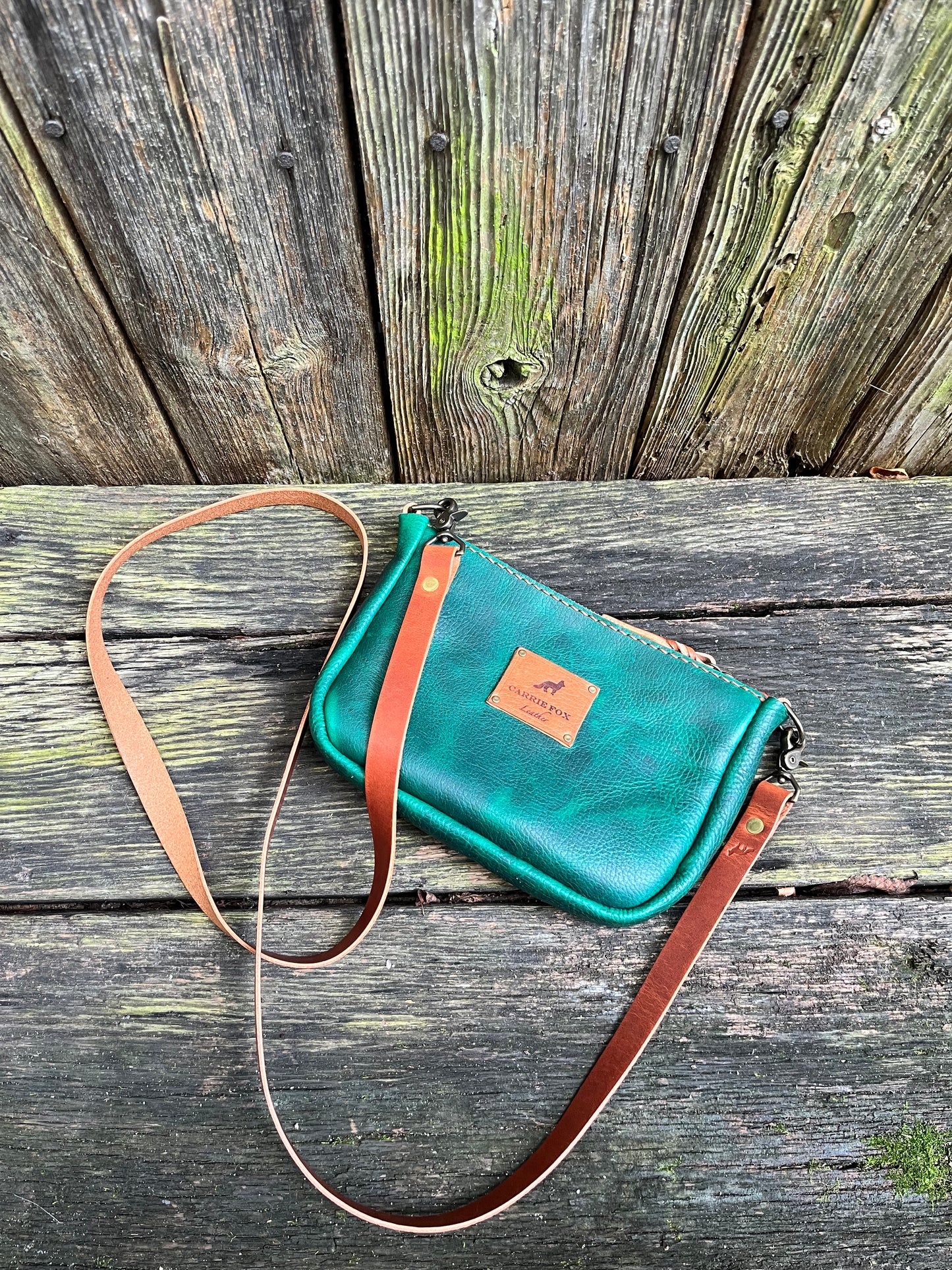 Poppy Crossbody in Emerald Cowhide with Brown Leather Accents