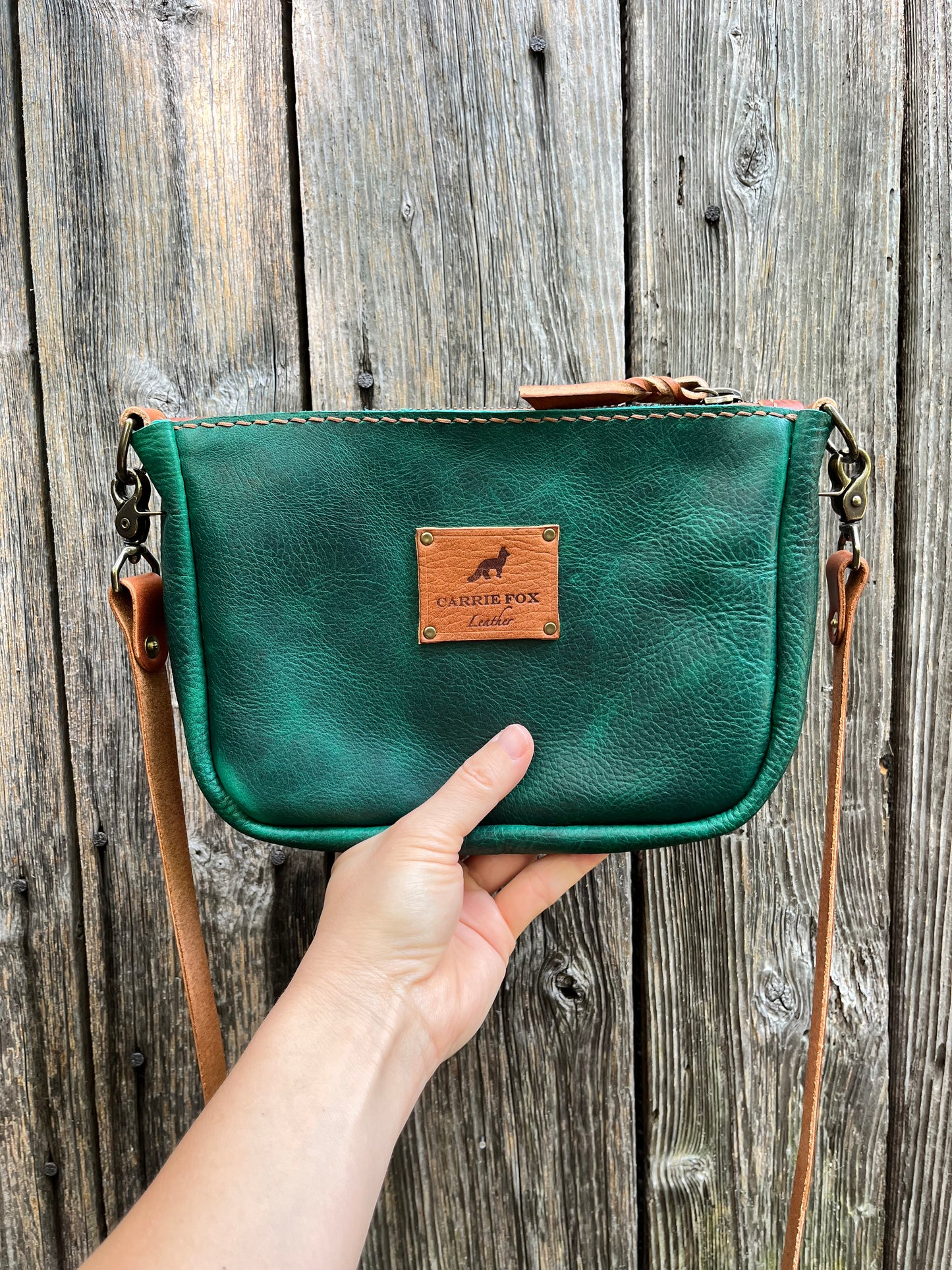 Poppy Crossbody in Emerald Cowhide with Brown Leather Accents