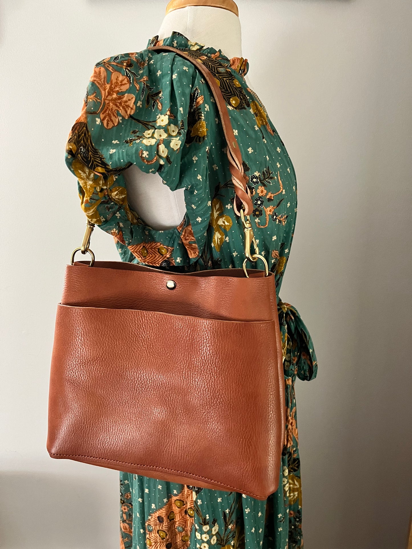 Emma Shoulder Bag in Wickett & Craig Milled Buck Brown with Longer Braided Leather Strap