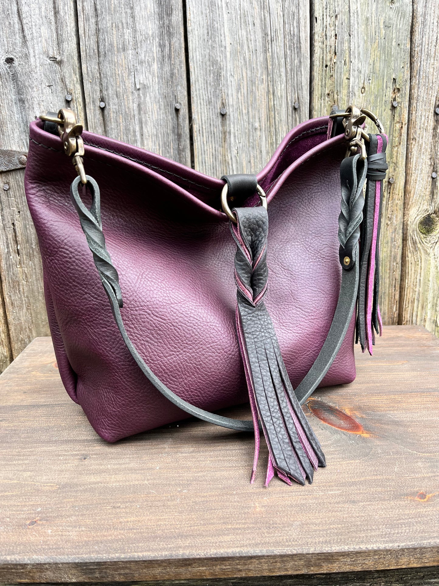 Mimi Slouch Bag in Violet with Braided Throwover Leather Tassel