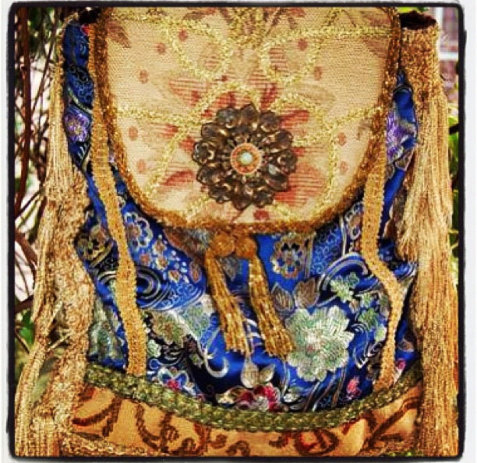 Pandora Sling Tote, Knapsack, Mixed Textile Wearable Art