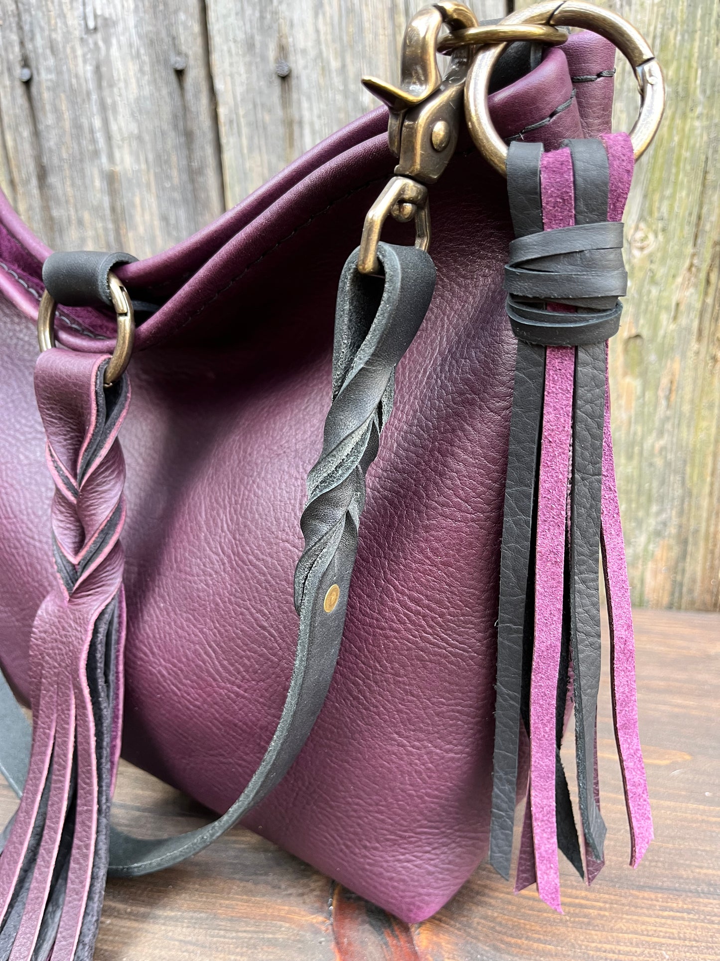 Mimi Slouch Bag in Violet with Braided Throwover Leather Tassel