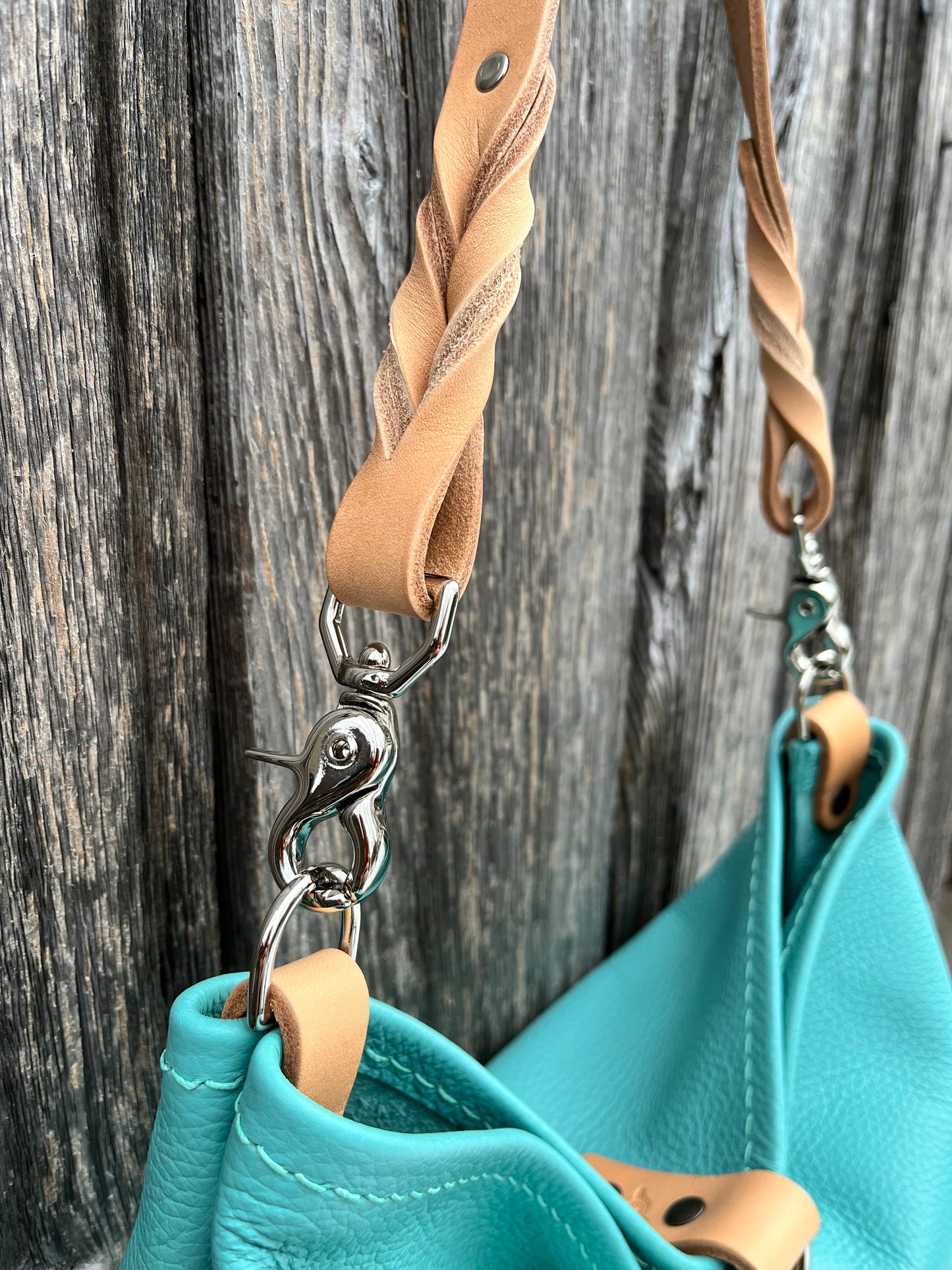 Mimi Slouch Bag in Tiffany Blue with Braided Throwover Leather Tassel