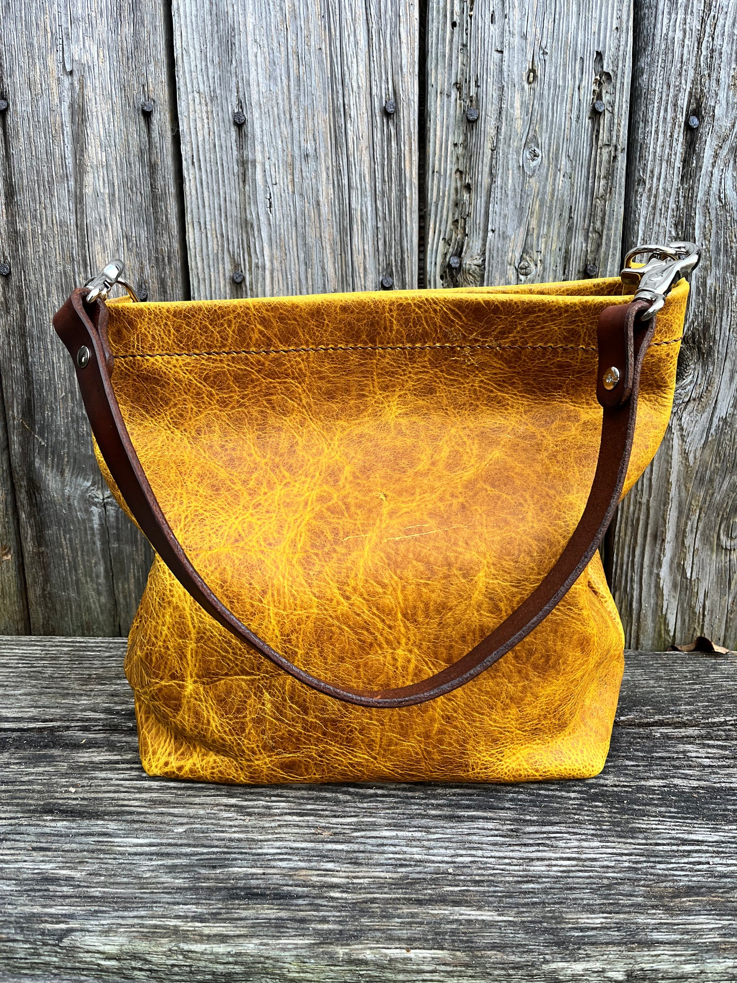 Carrie Hobo in Mustard Bison with Standard Leather Strap