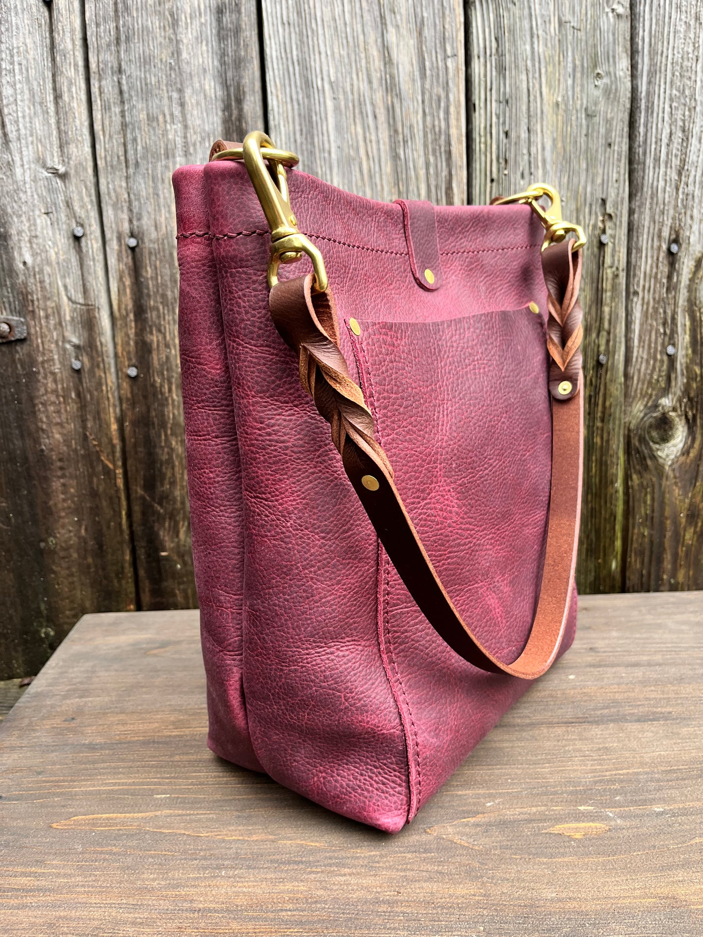 Bonnie Bucket in Purple Kodiak with Longer Braided Leather Strap
