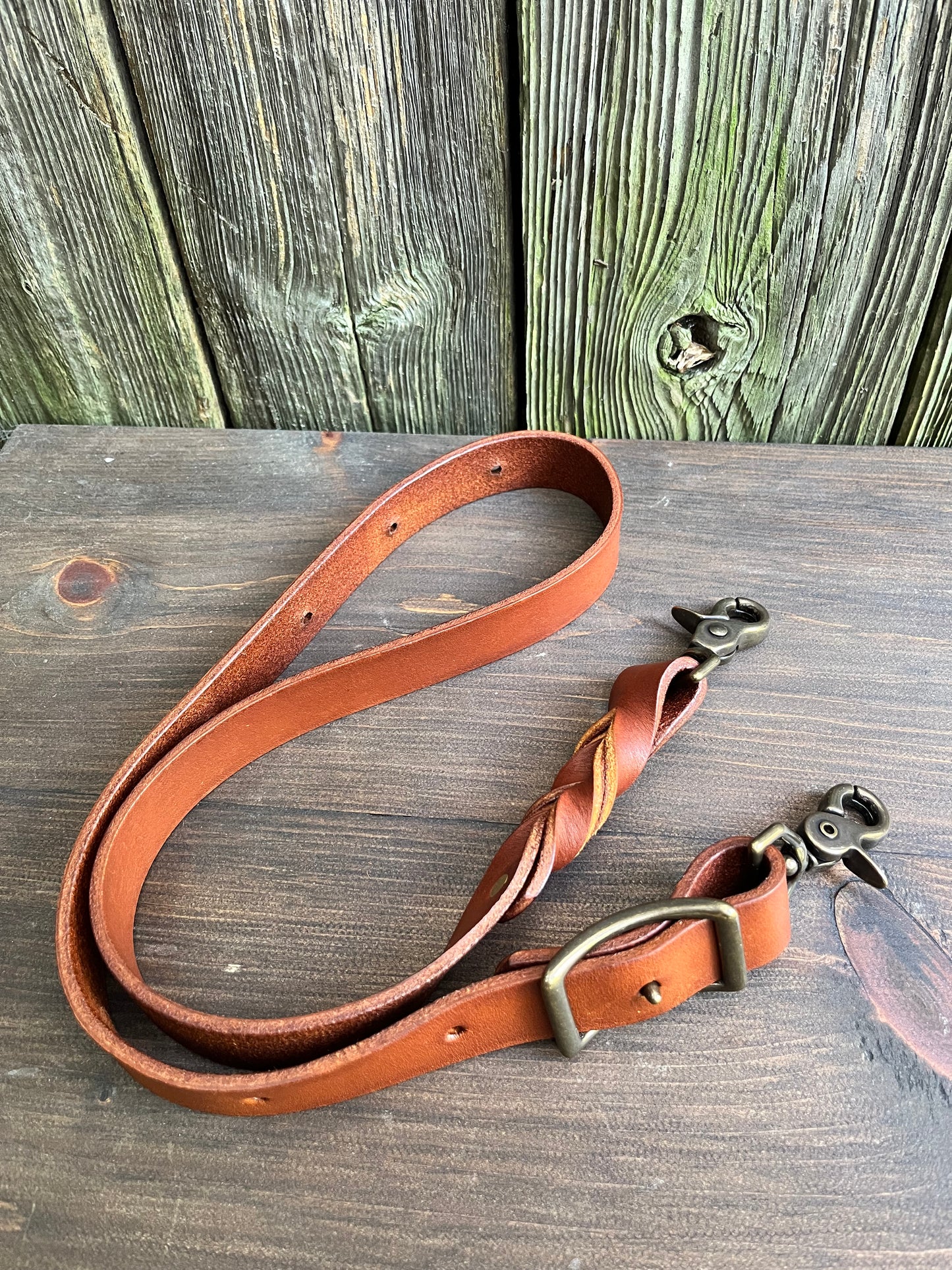 Solid Brass Conway Crossbody Strap in Cognac Horween Leather (Adjustable)