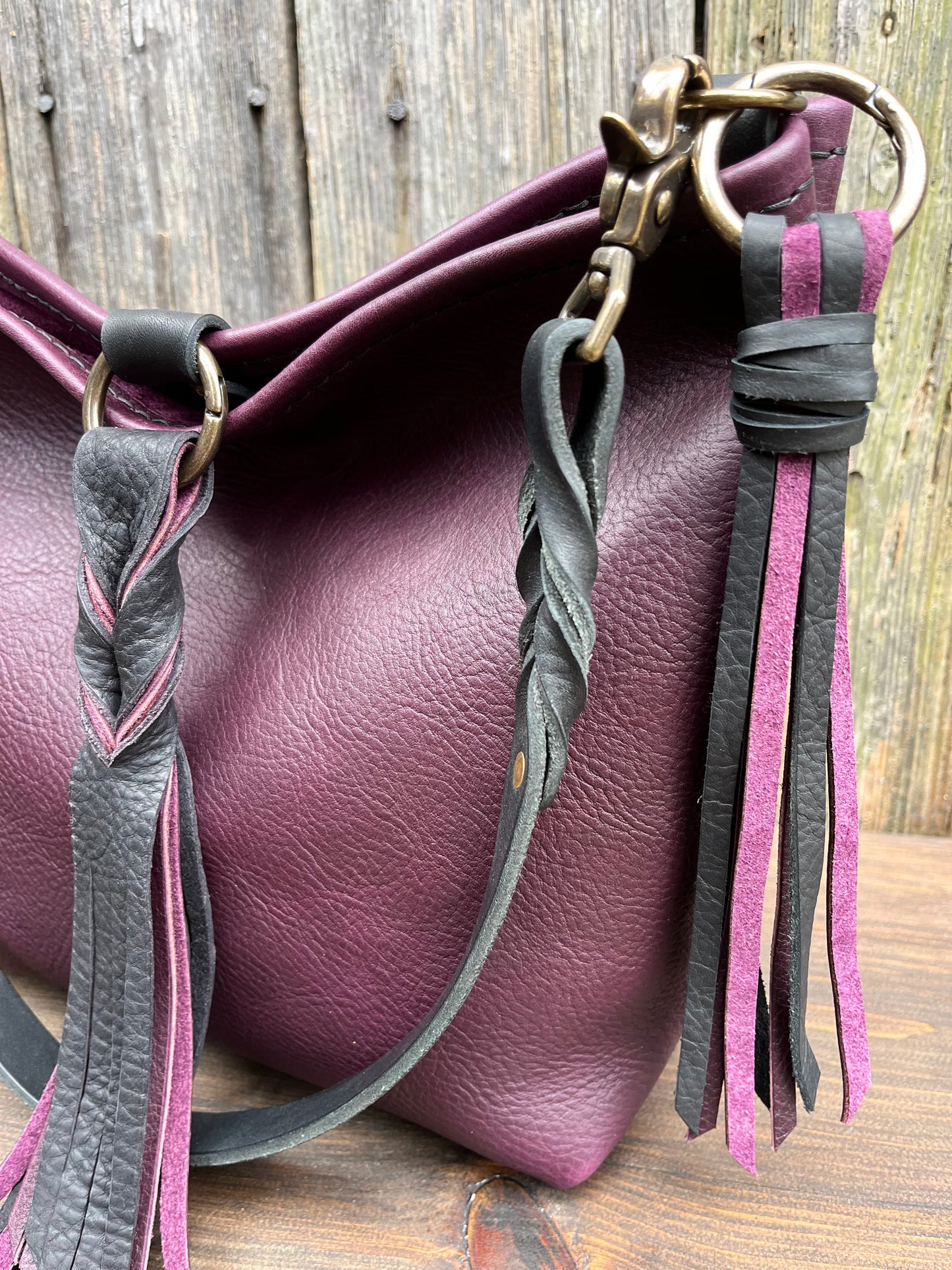 Mimi Slouch Bag in Violet with Braided Throwover Leather Tassel