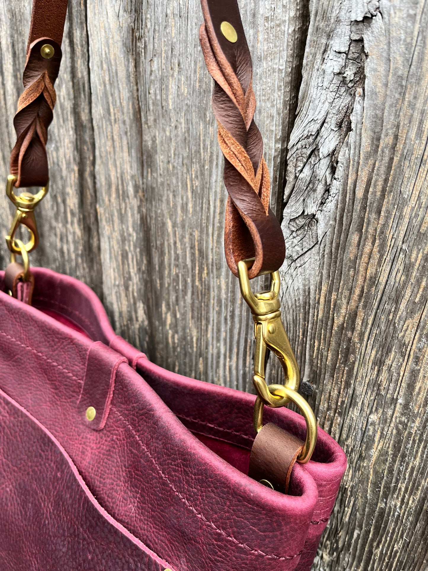 Bonnie Bucket in Purple Kodiak with Longer Braided Leather Strap