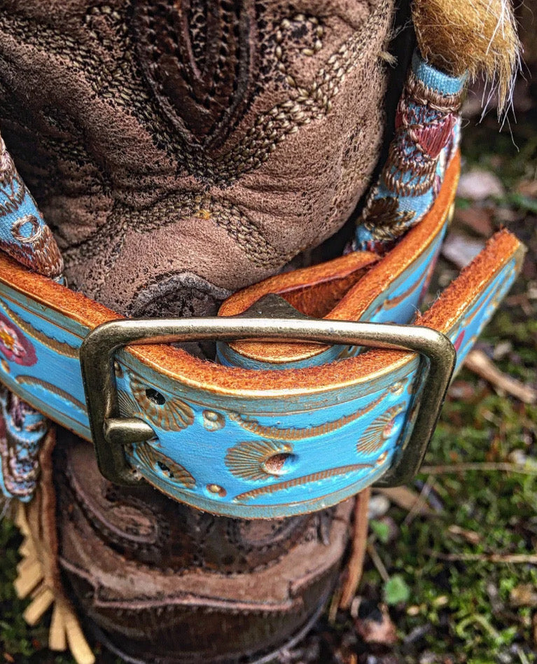Shabby Chic Boho Boot Wraps, Hand Tooled / Painted, Wearable Art
