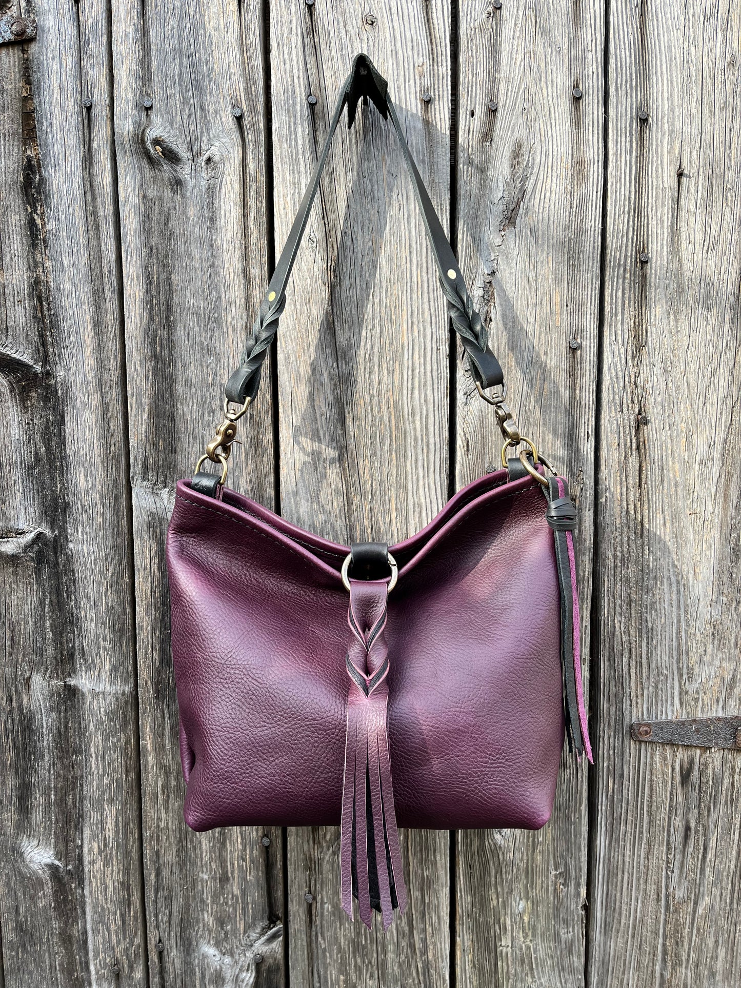 Mimi Slouch Bag in Violet with Braided Throwover Leather Tassel