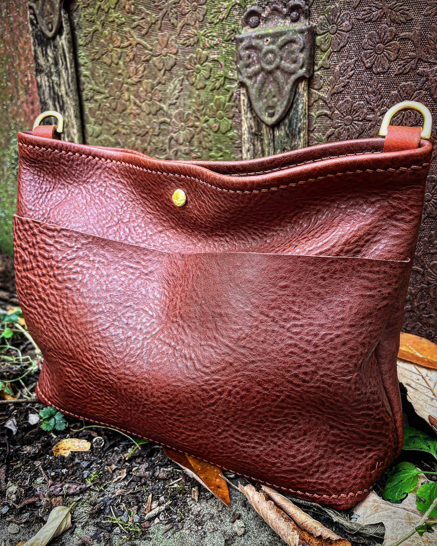 Baby Emma Crossbody in Cognac Milled Veg Tanned Leather