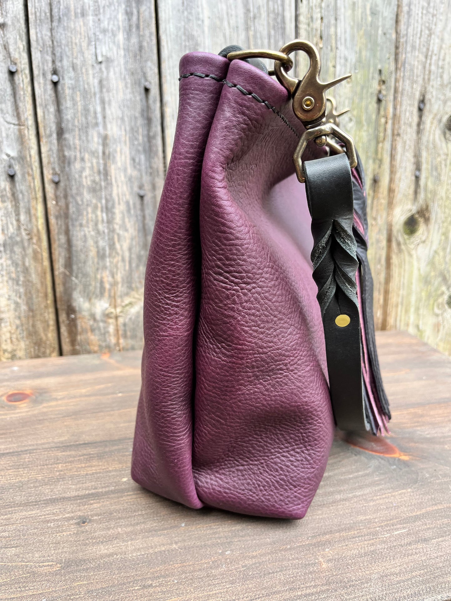 Mimi Slouch Bag in Violet with Braided Throwover Leather Tassel
