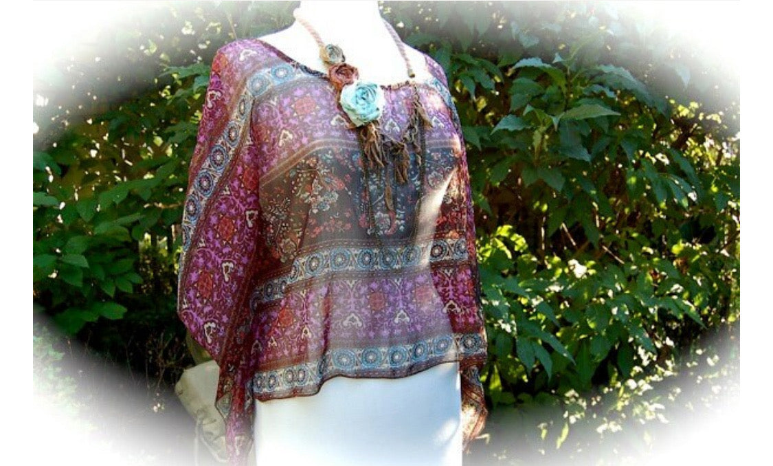 Boho Cowgirl Statement Necklace, Leather, Fabric, Chain, Shabby Chic