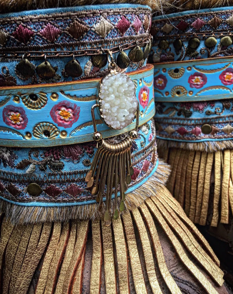 Shabby Chic Boho Boot Wraps, Hand Tooled / Painted, Wearable Art