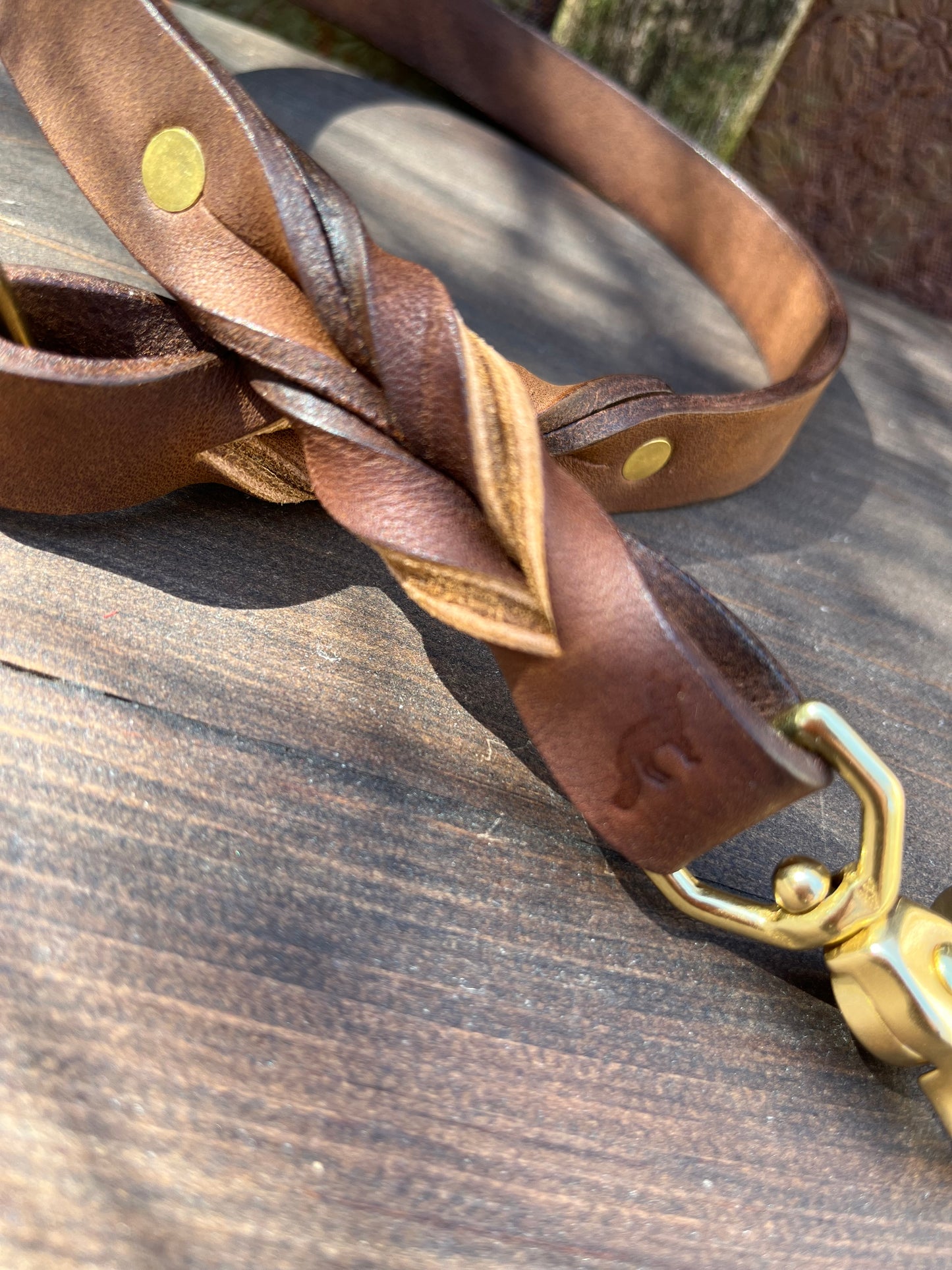 Braided Horween Walnut Leather Strap 26”