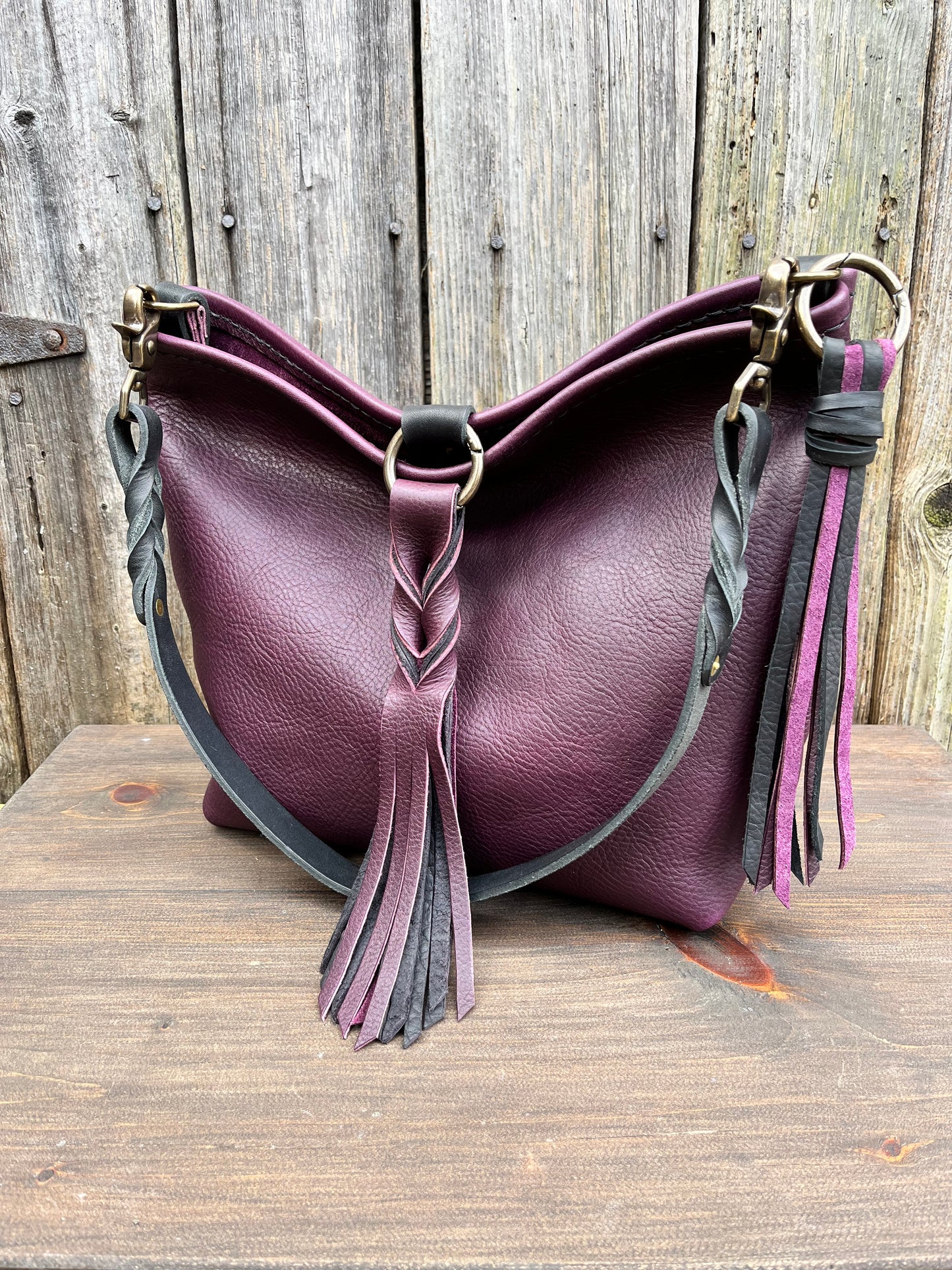 Mimi Slouch Bag in Violet with Braided Throwover Leather Tassel