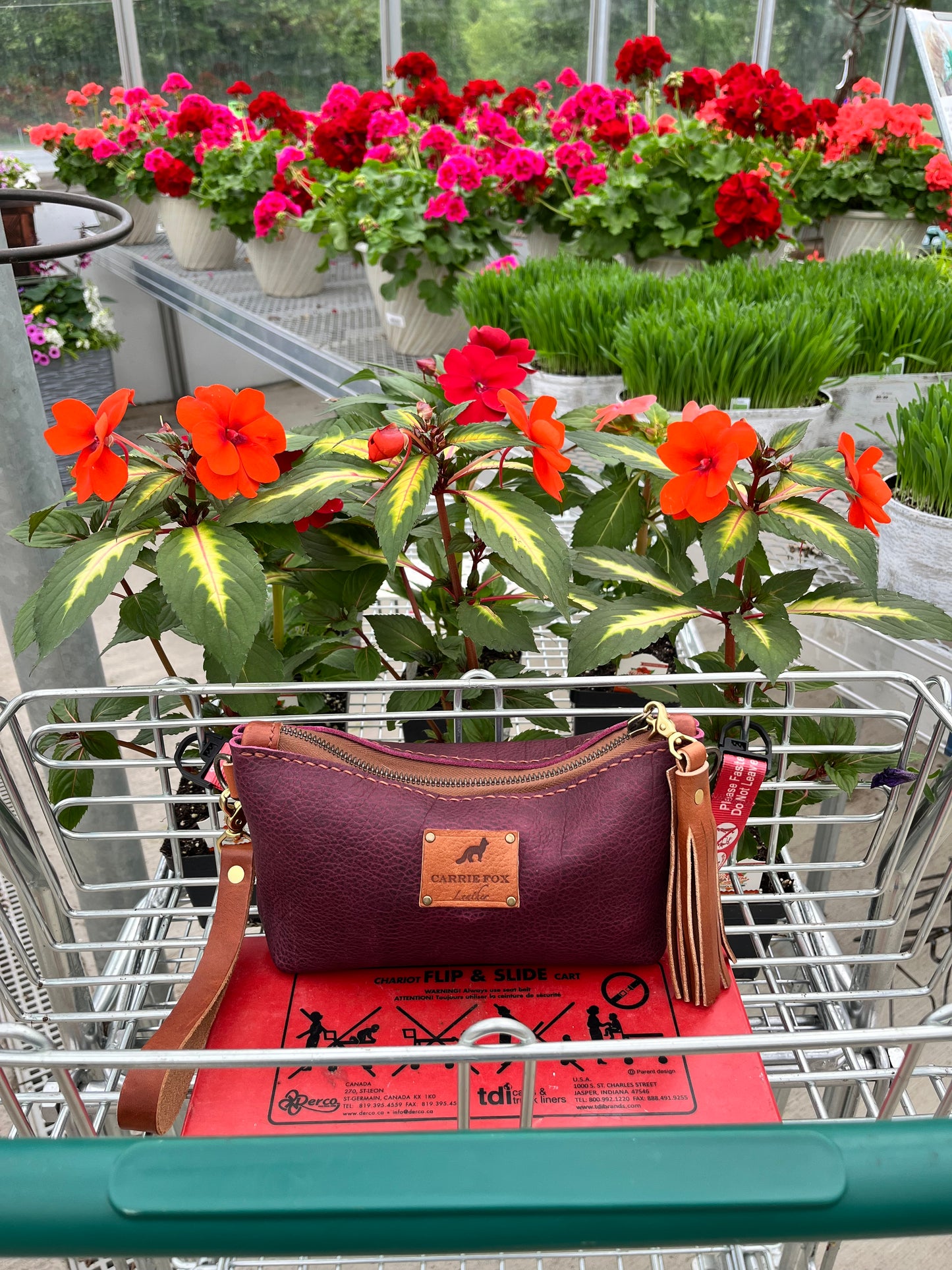 Pip Wristlet in Grape Bison with Cognac Leather Accents