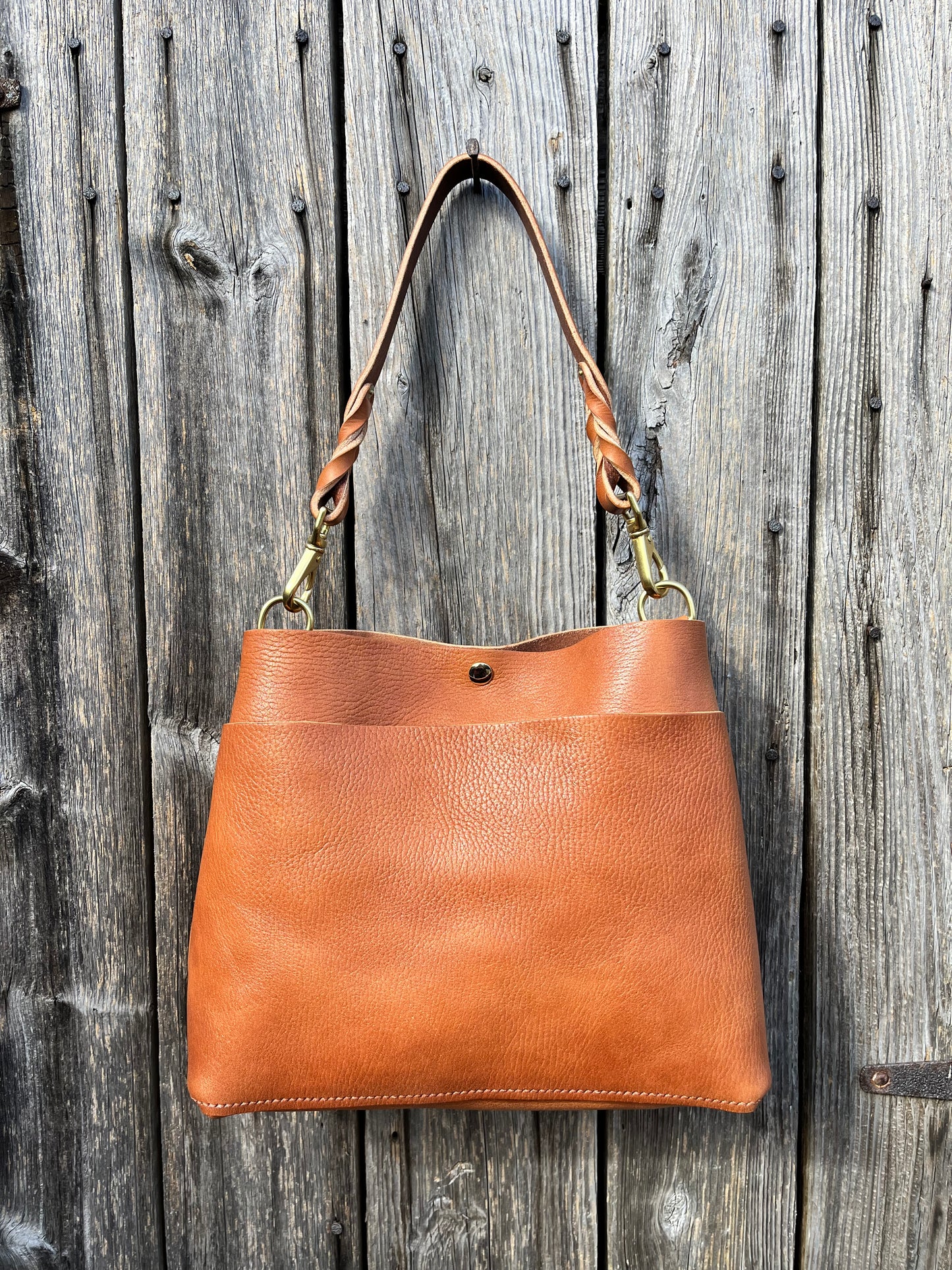 Emma Shoulder Bag in Wickett & Craig Milled Buck Brown with Longer Braided Leather Strap