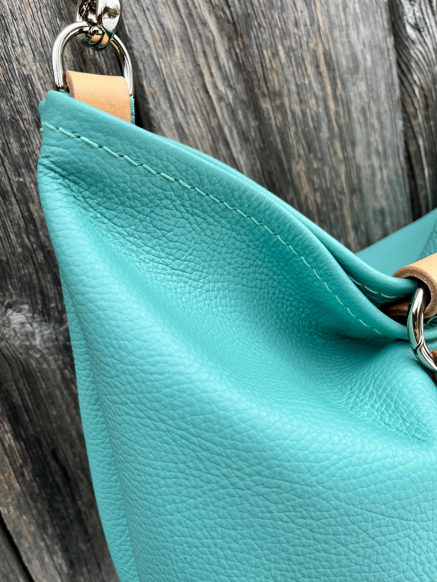 Mimi Slouch Bag in Tiffany Blue with Braided Throwover Leather Tassel