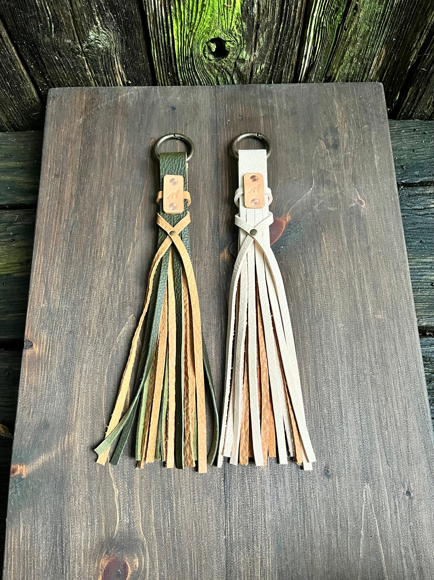 Handmade Rustic Leather Tassels with Fox Tags