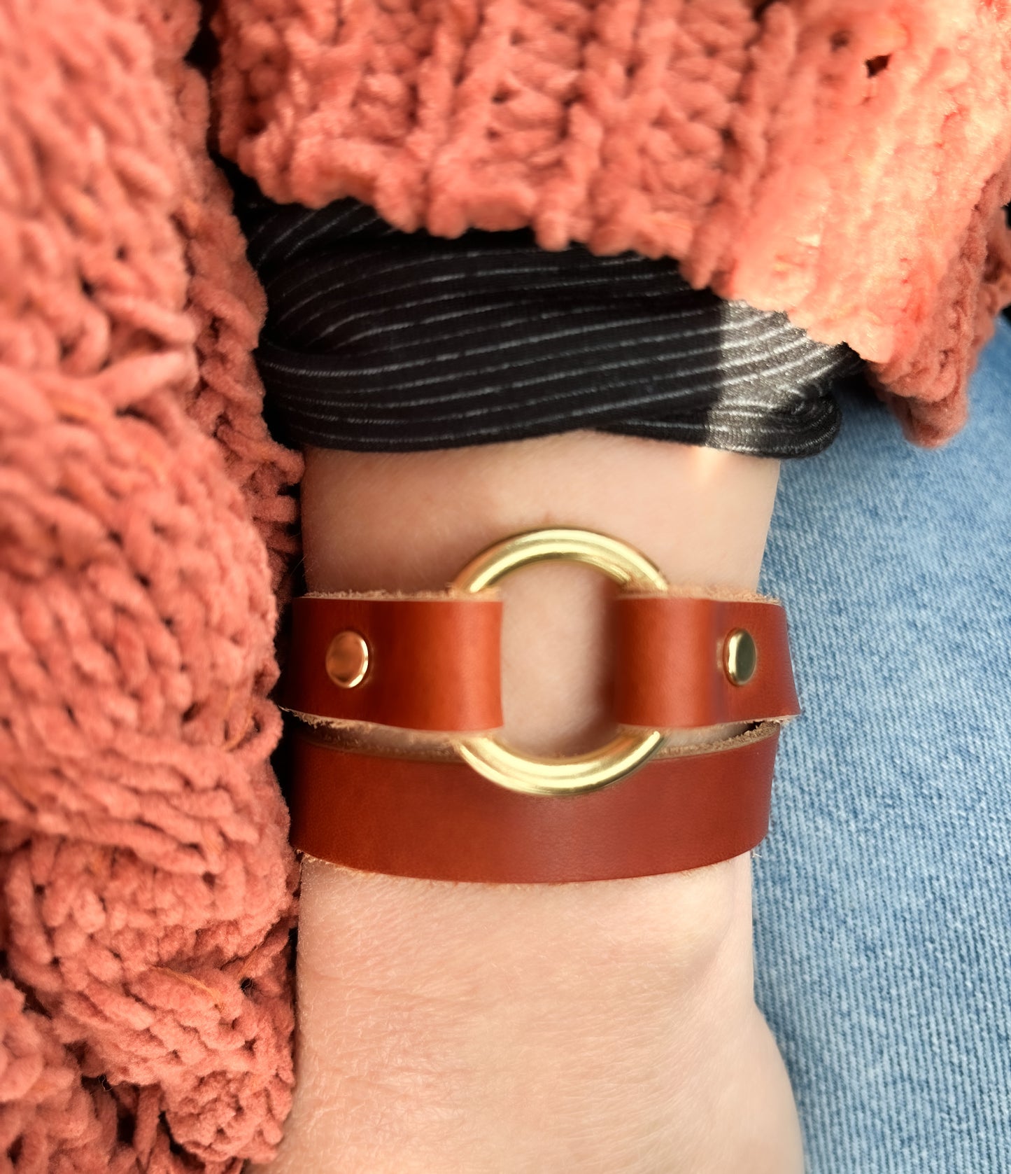 Horween Leather Wrap Bracelet in English Tan