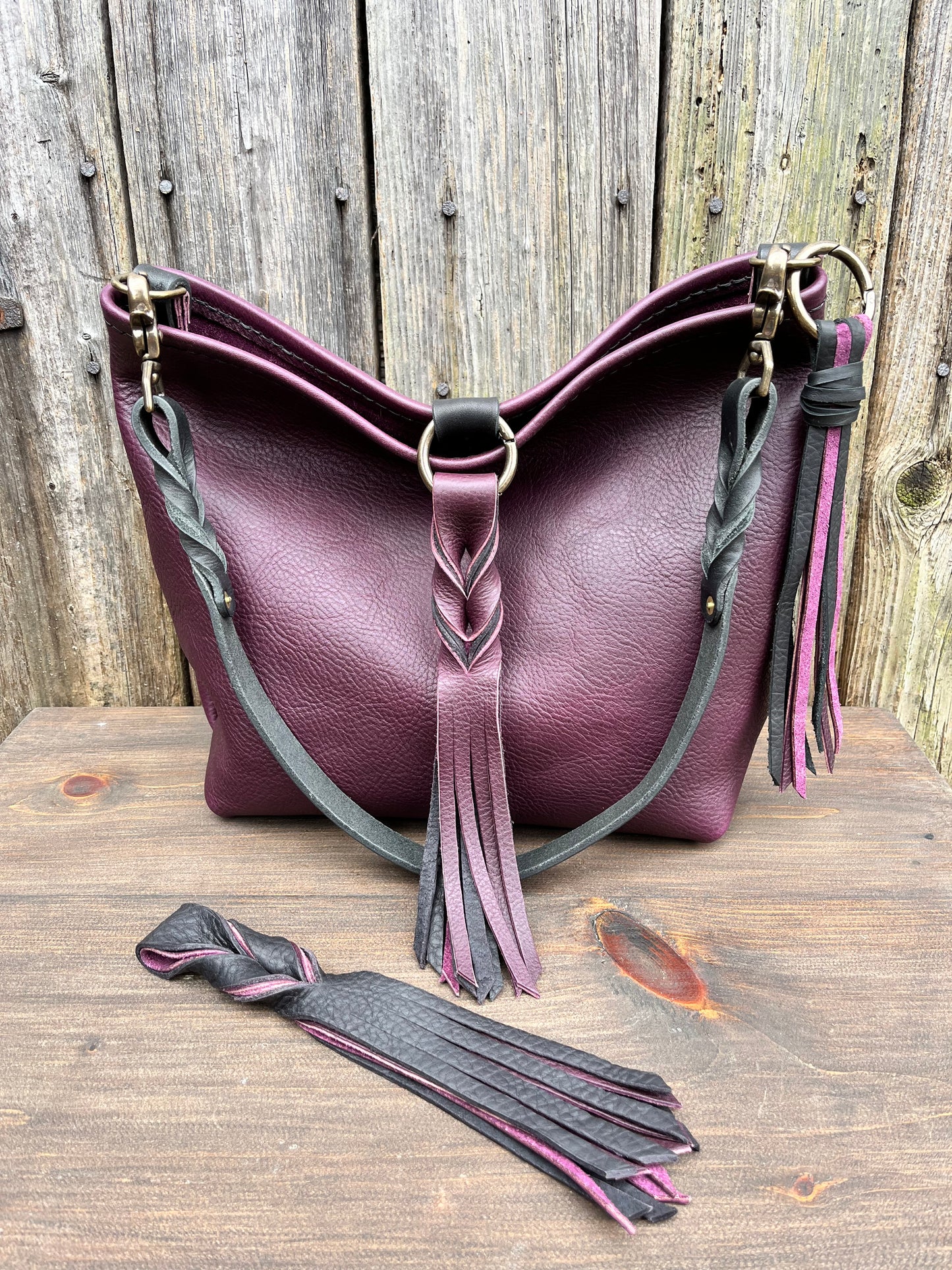 Mimi Slouch Bag in Violet with Braided Throwover Leather Tassel