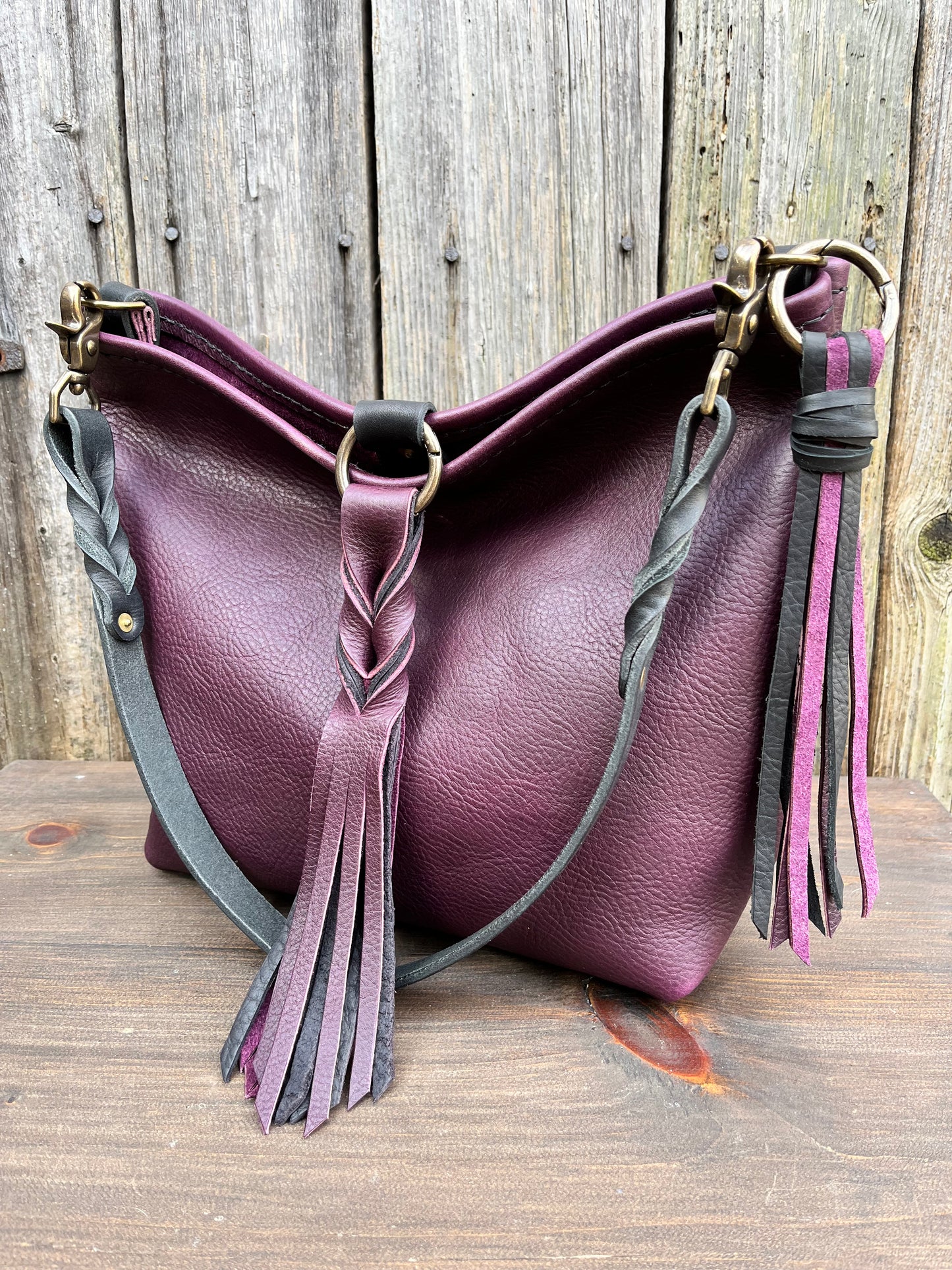 Mimi Slouch Bag in Violet with Braided Throwover Leather Tassel