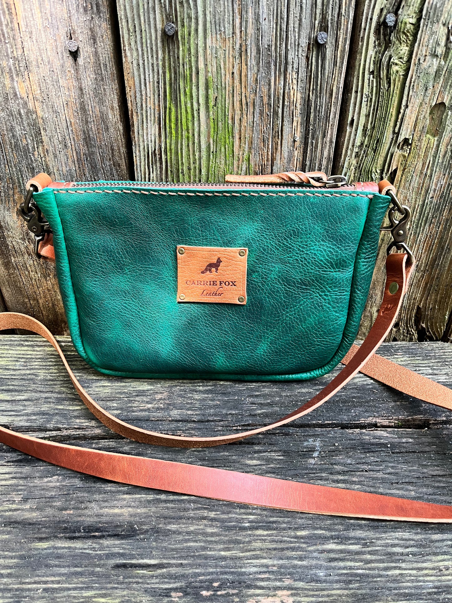 Poppy Crossbody in Emerald Cowhide with Brown Leather Accents