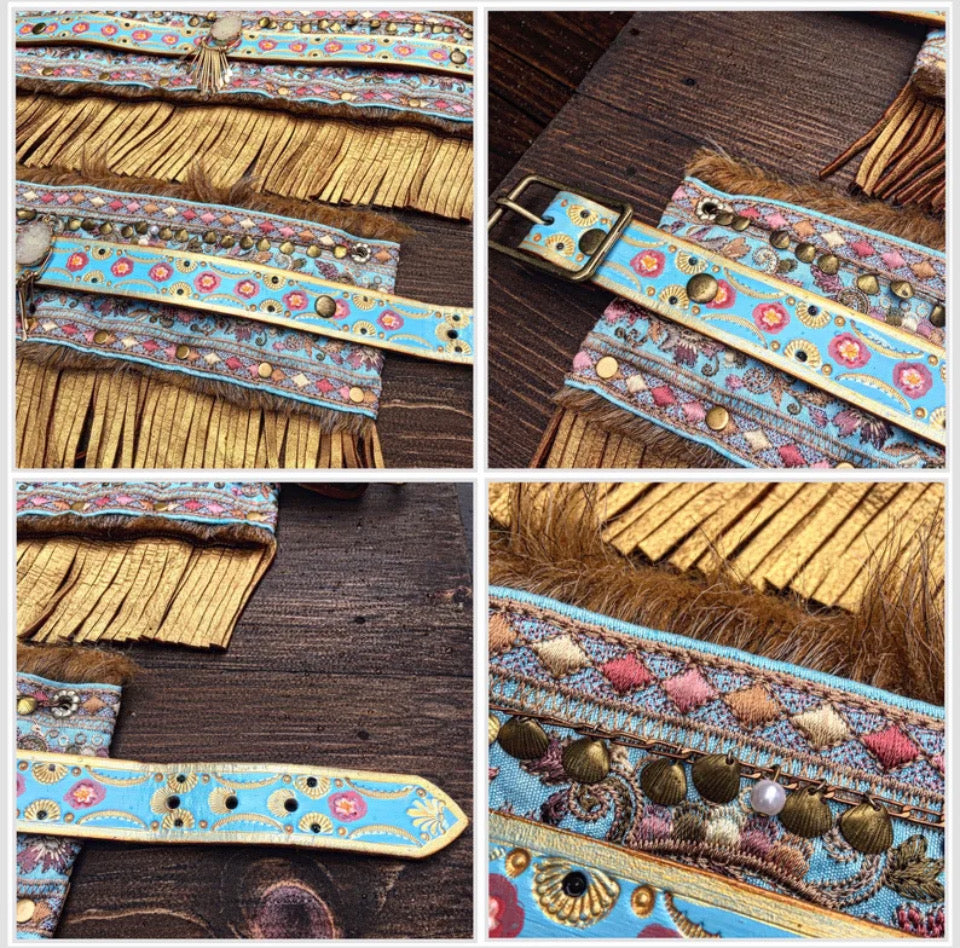 Shabby Chic Boho Boot Wraps, Hand Tooled / Painted, Wearable Art