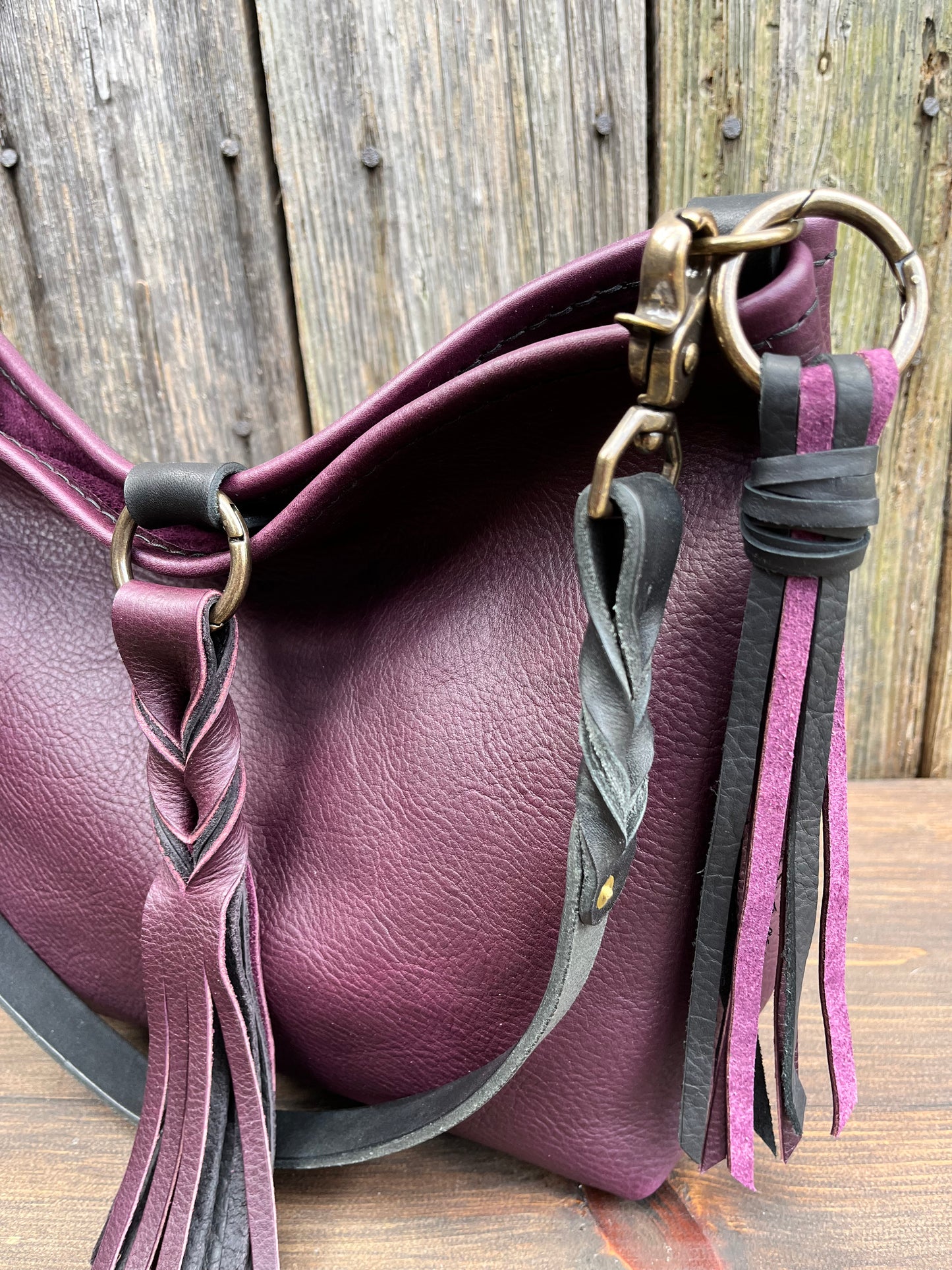 Mimi Slouch Bag in Violet with Braided Throwover Leather Tassel