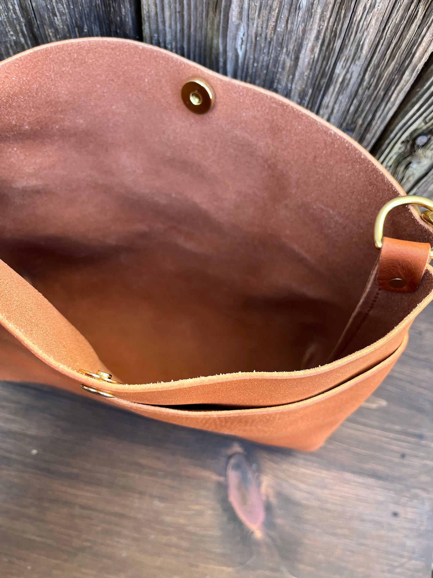 Emma Shoulder Bag in Wickett & Craig Milled Buck Brown with Longer Braided Leather Strap