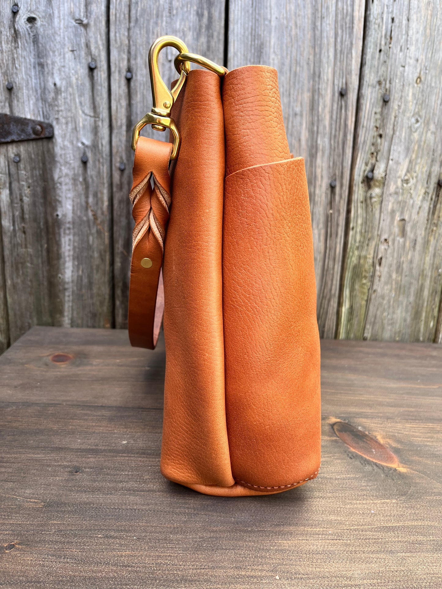 Emma Shoulder Bag in Wickett & Craig Milled Buck Brown with Longer Braided Leather Strap