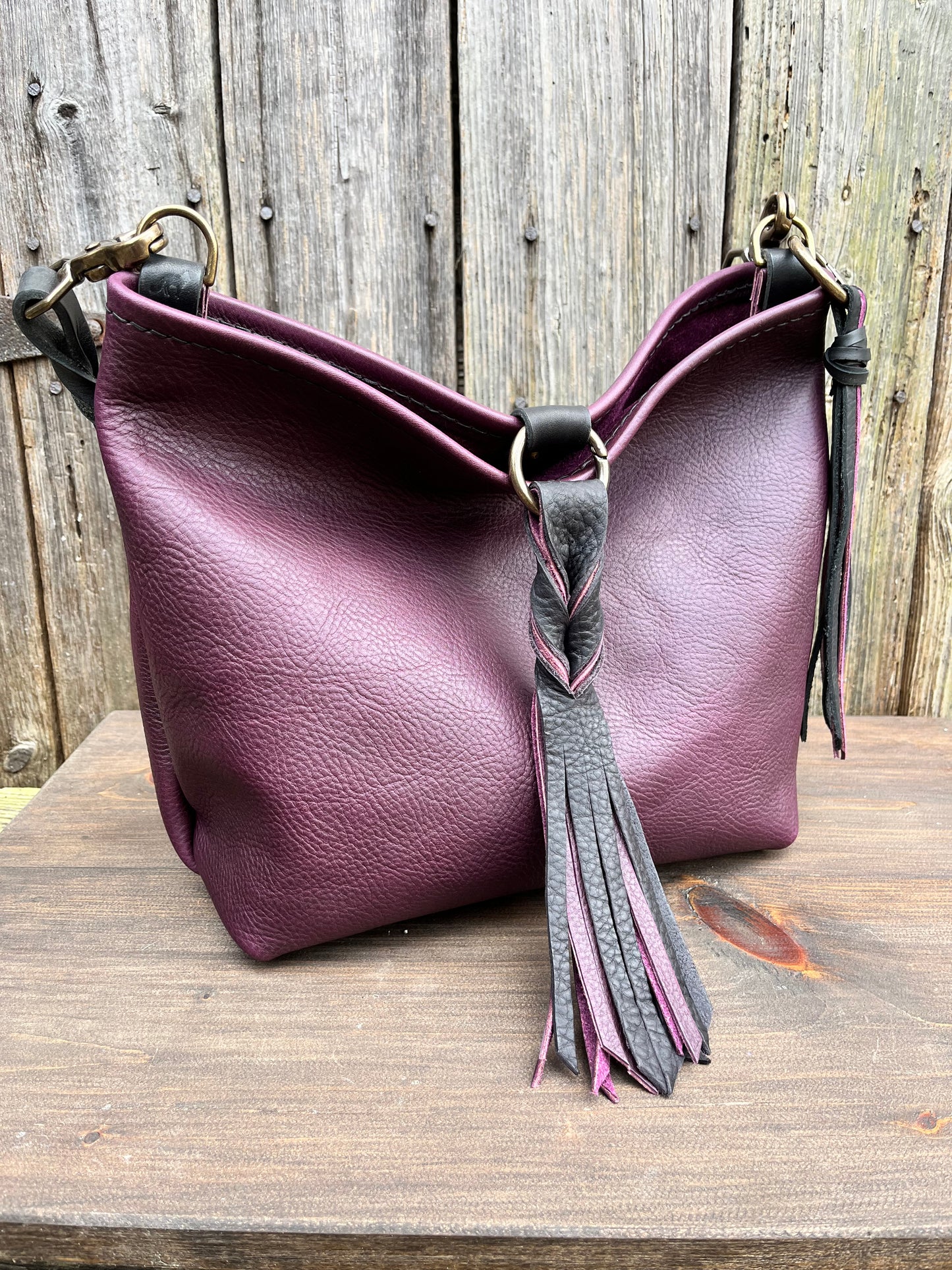 Mimi Slouch Bag in Violet with Braided Throwover Leather Tassel