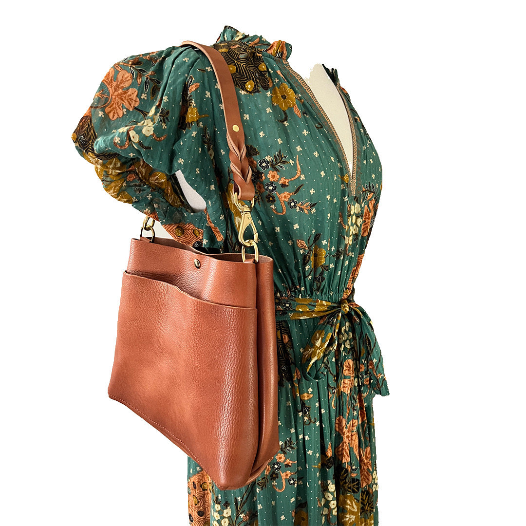 Emma Shoulder Bag in Wickett & Craig Milled Buck Brown with Longer Braided Leather Strap