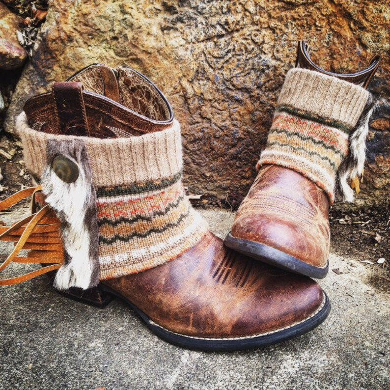 Fair Isle Mini Boot Sweaters with Faux Fur Trim